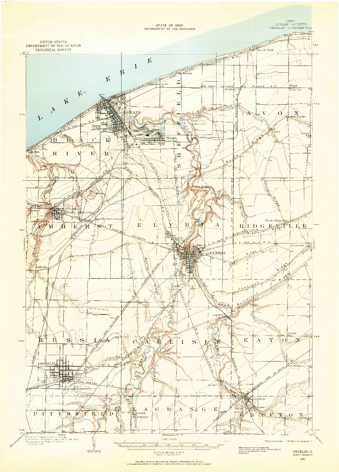 USGS 1:62500-SCALE QUADRANGLE FOR OBERLIN, OH 1901