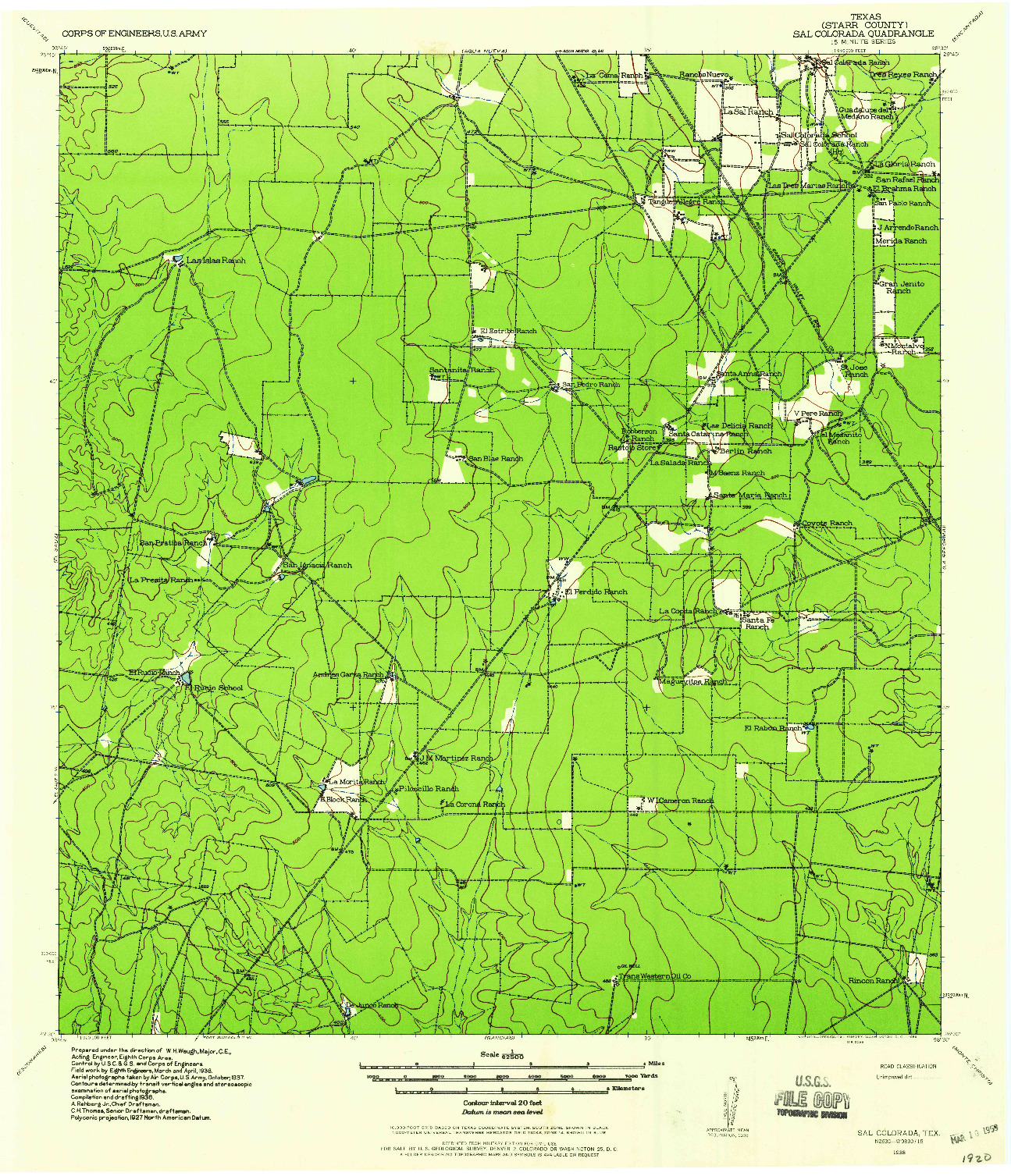 USGS 1:62500-SCALE QUADRANGLE FOR SAL COLORADA, TX 1938