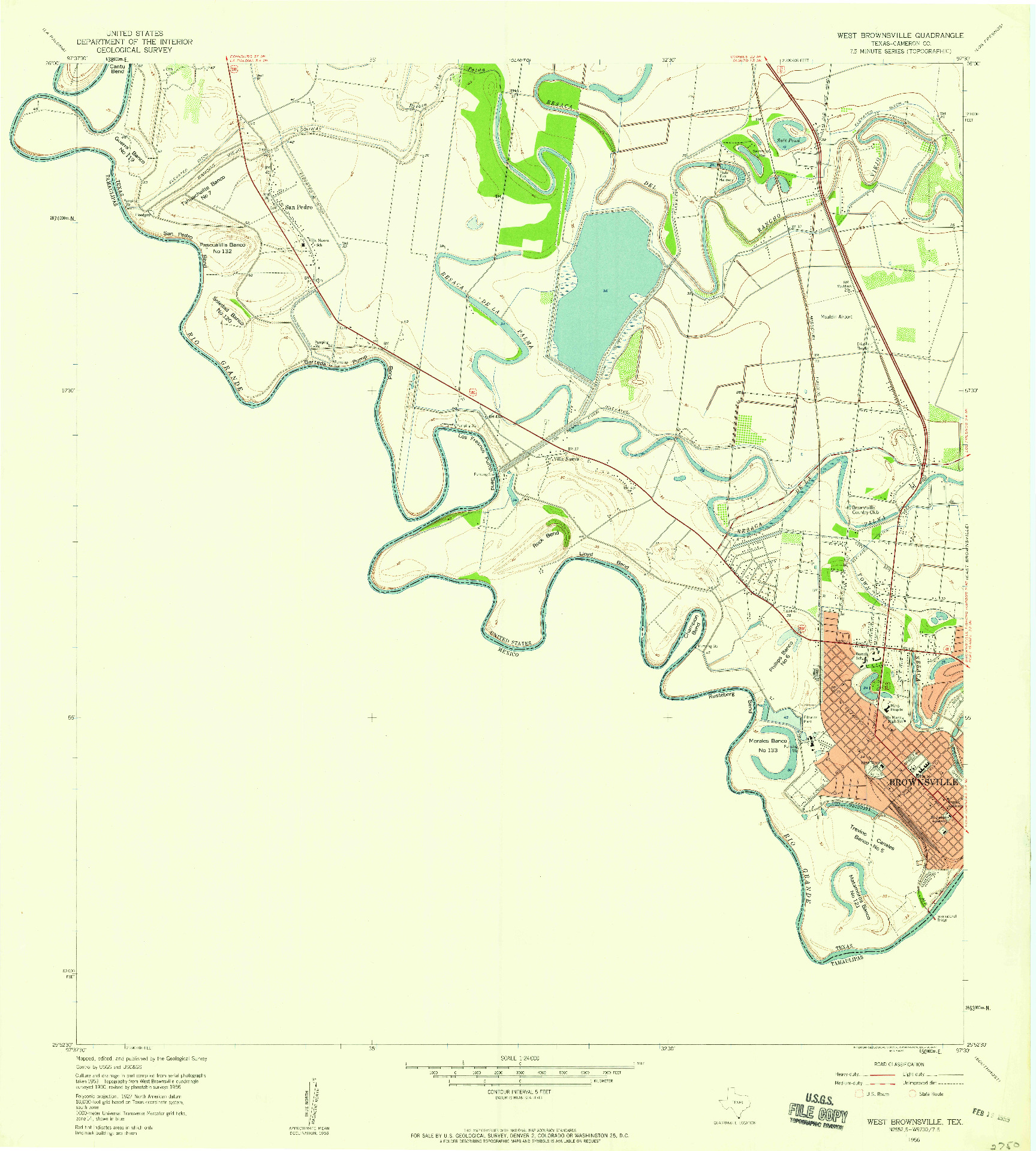 USGS 1:24000-SCALE QUADRANGLE FOR WEST BROWNSVILLE, TX 1956