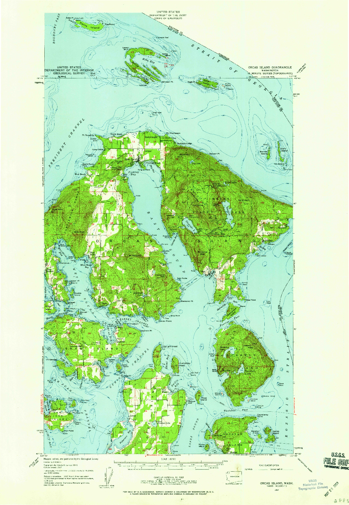 USGS 1:62500-SCALE QUADRANGLE FOR ORCAS ISLAND, WA 1957