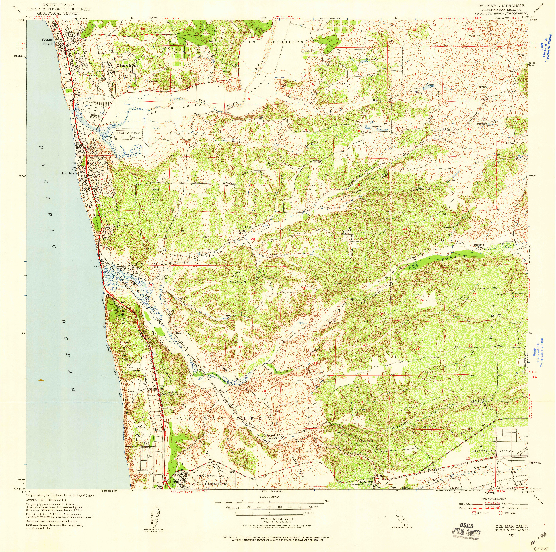 USGS 1:24000-SCALE QUADRANGLE FOR DEL MAR, CA 1953