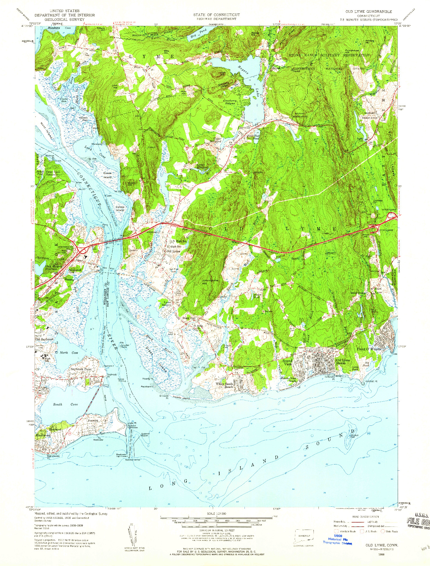 USGS 1:24000-SCALE QUADRANGLE FOR OLD LYME, CT 1958