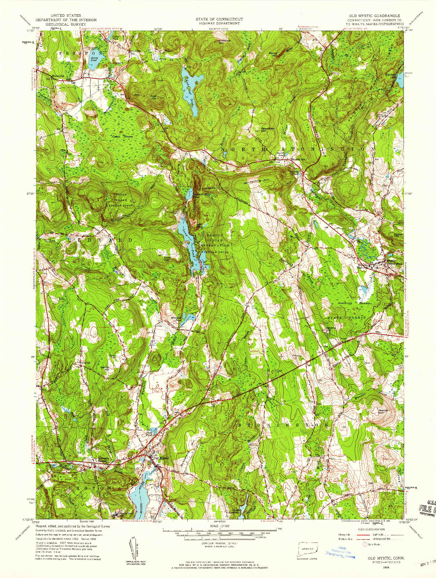 USGS 1:24000-SCALE QUADRANGLE FOR OLD MYSTIC, CT 1958