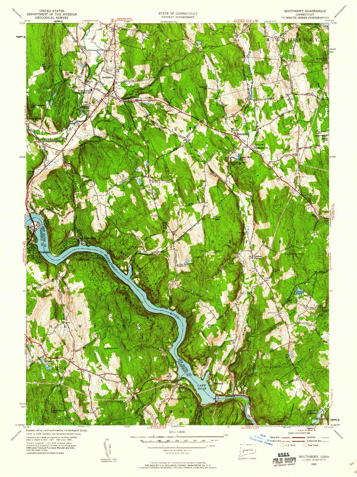 USGS 1:24000-SCALE QUADRANGLE FOR SOUTHBURY, CT 1953