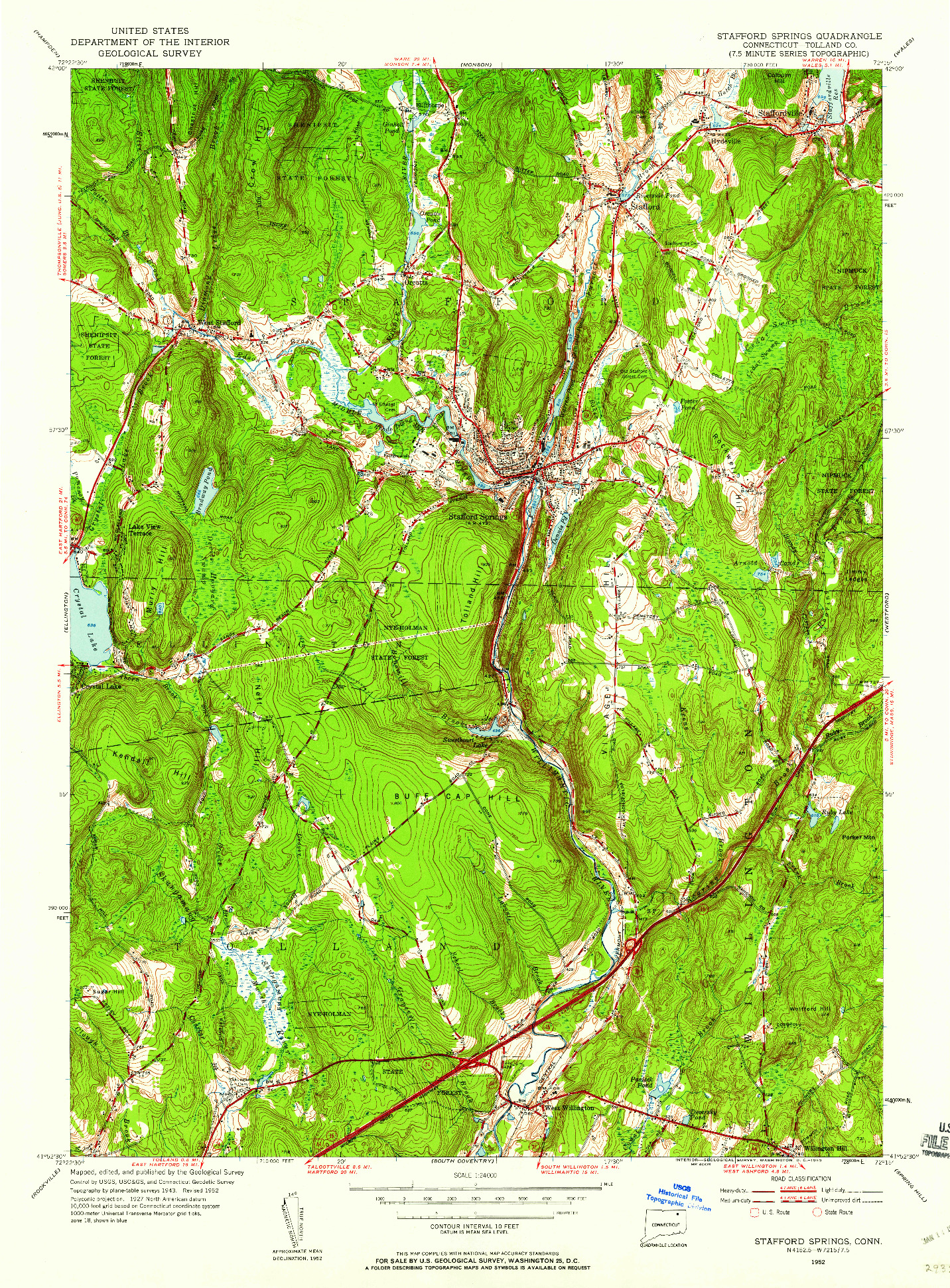 USGS 1:24000-SCALE QUADRANGLE FOR STAFFORD SPRINGS, CT 1952