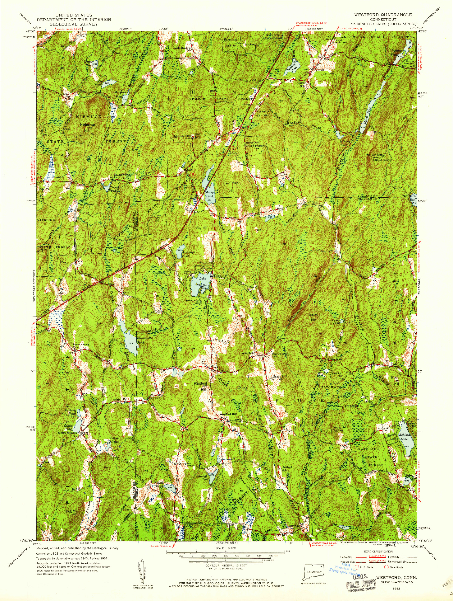USGS 1:24000-SCALE QUADRANGLE FOR WESTFORD, CT 1952