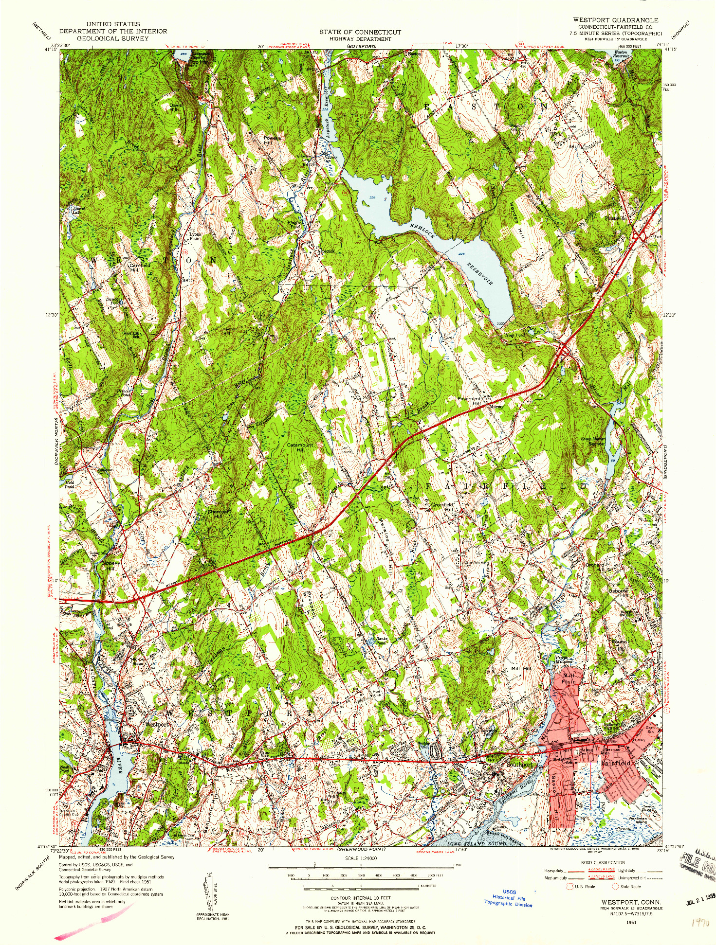 USGS 1:24000-SCALE QUADRANGLE FOR WESTPORT, CT 1951