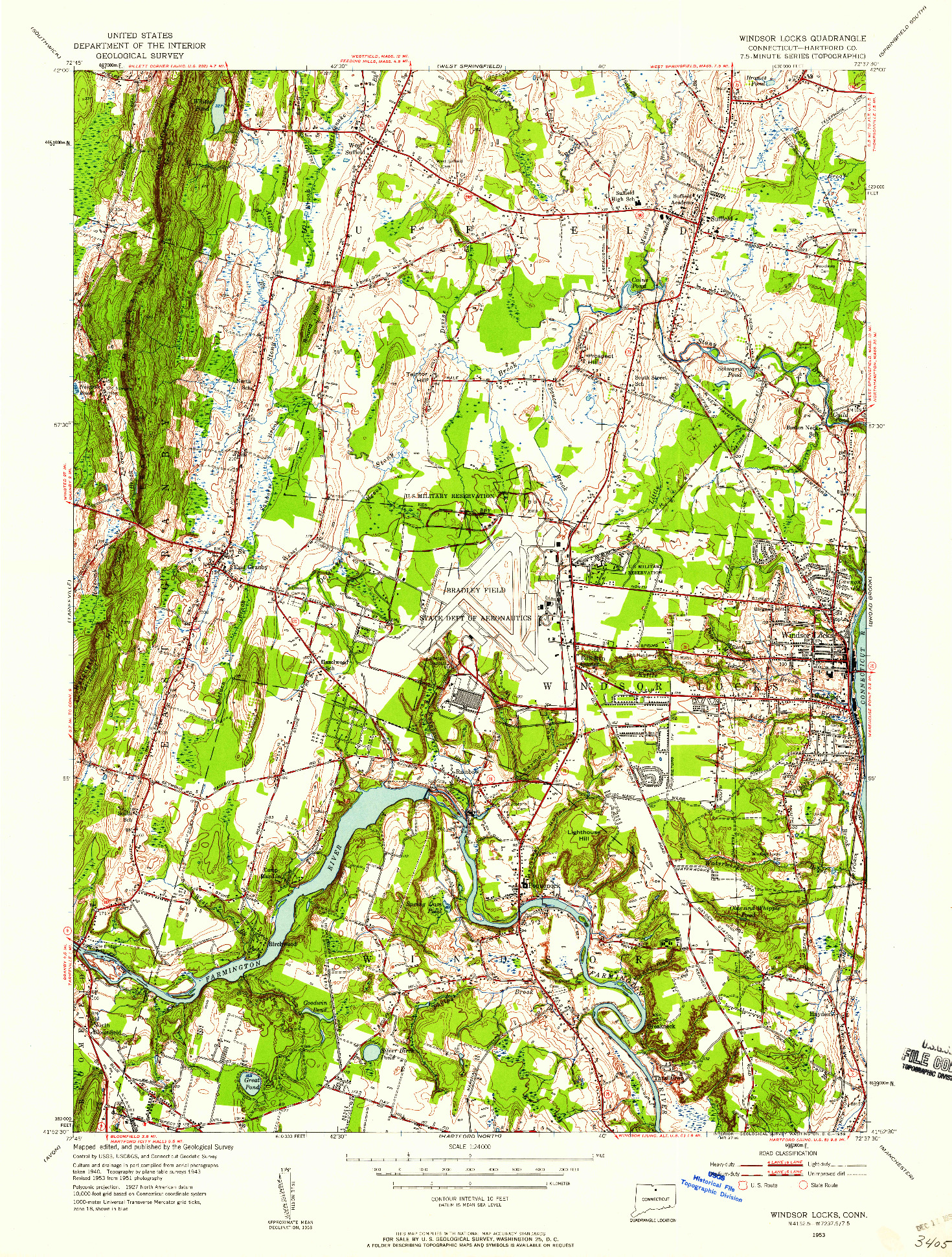 USGS 1:24000-SCALE QUADRANGLE FOR WINDSOR LOCKS, CT 1953