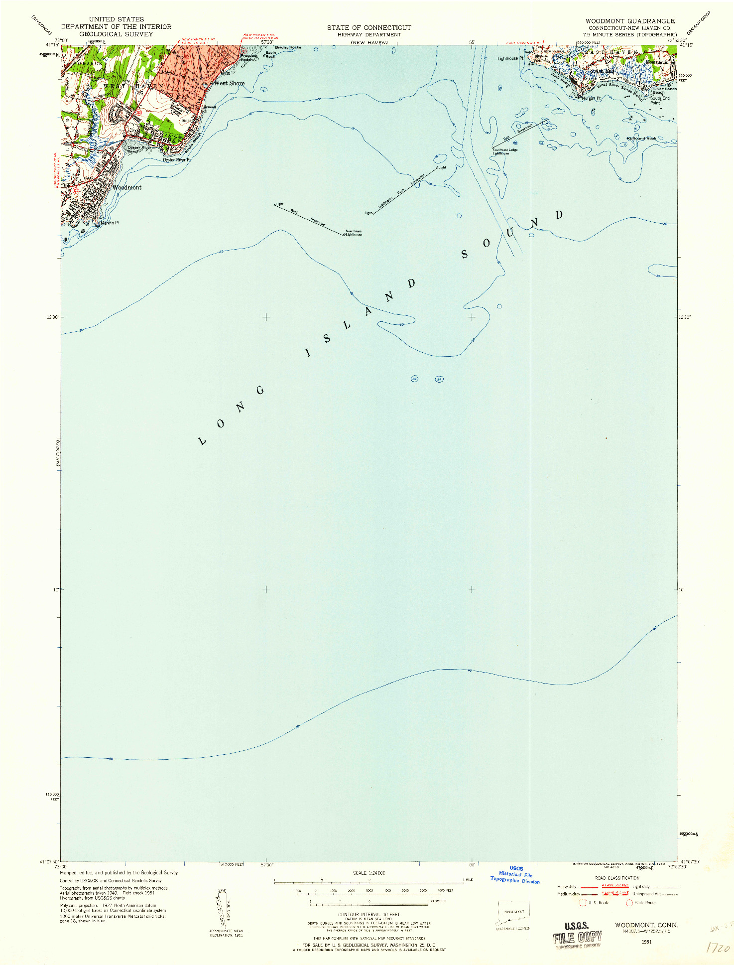 USGS 1:24000-SCALE QUADRANGLE FOR WOODMONT, CT 1951