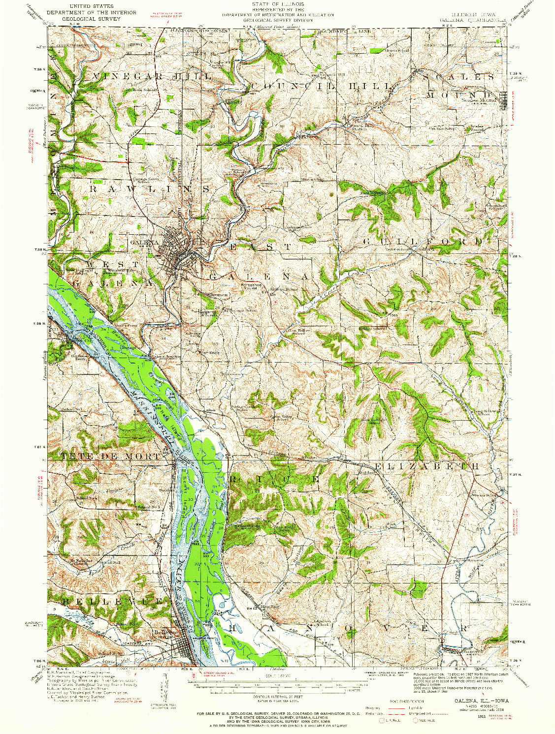 USGS 1:62500-SCALE QUADRANGLE FOR GALENA, IL 1911