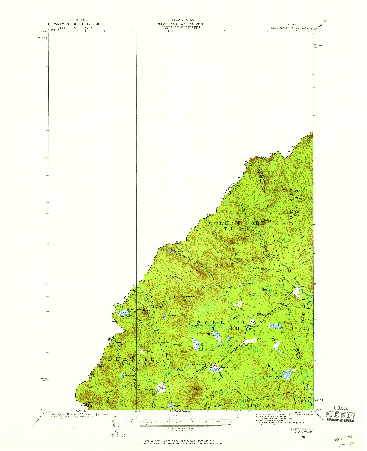 USGS 1:62500-SCALE QUADRANGLE FOR SKINNER, ME 1928