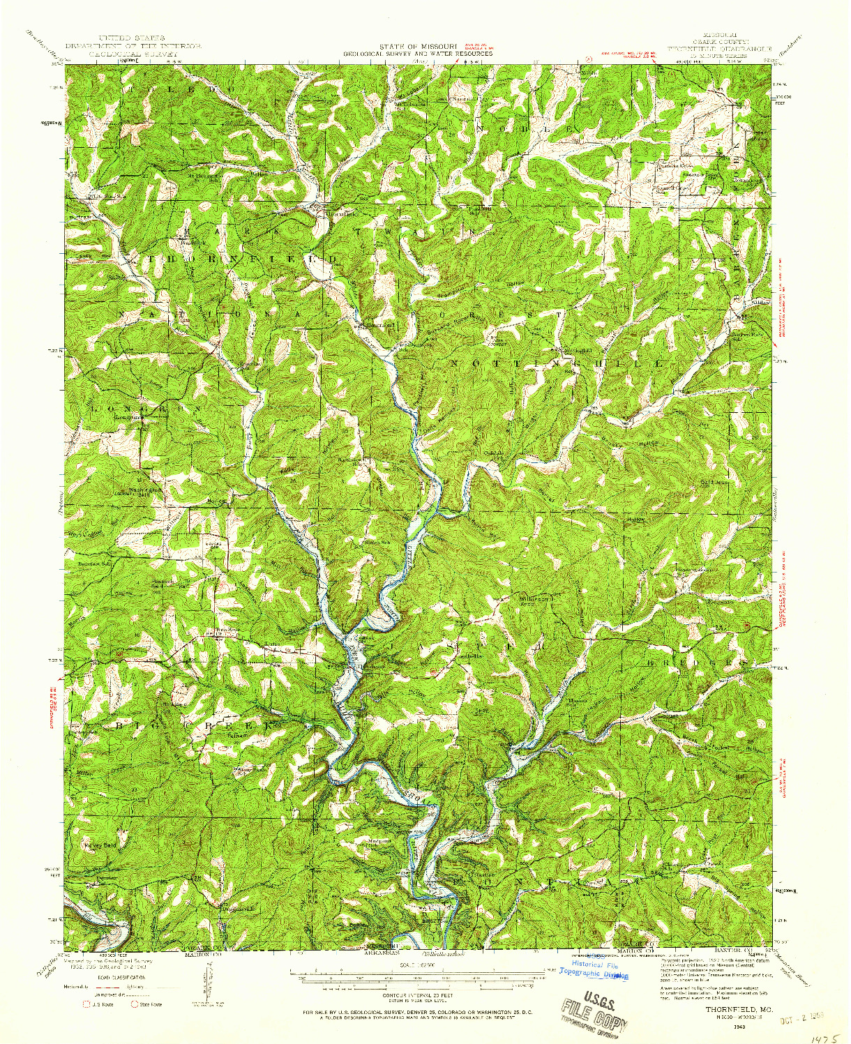USGS 1:62500-SCALE QUADRANGLE FOR THORNFIELD, MO 1943