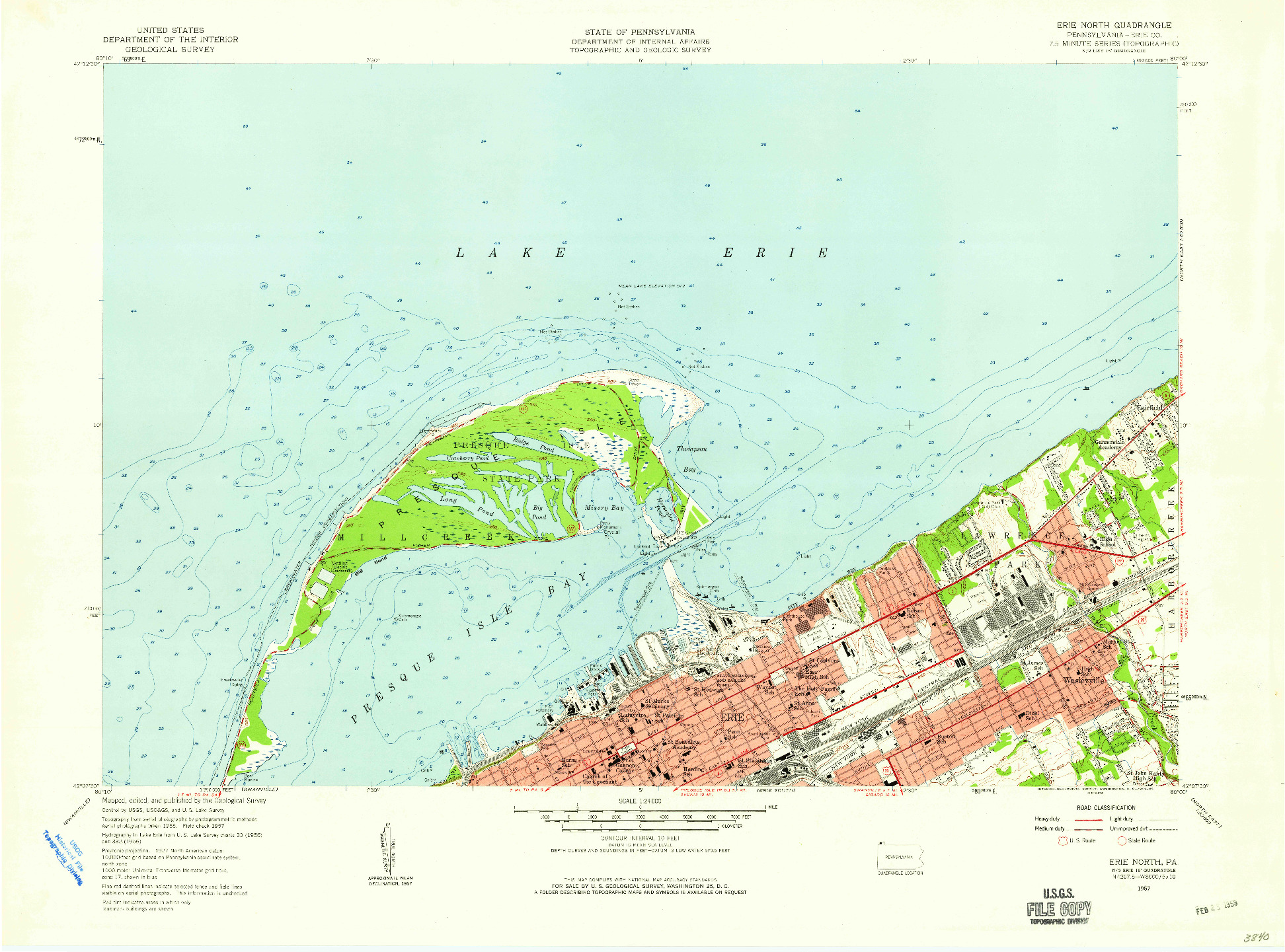 USGS 1:24000-SCALE QUADRANGLE FOR ERIE NORTH, PA 1957