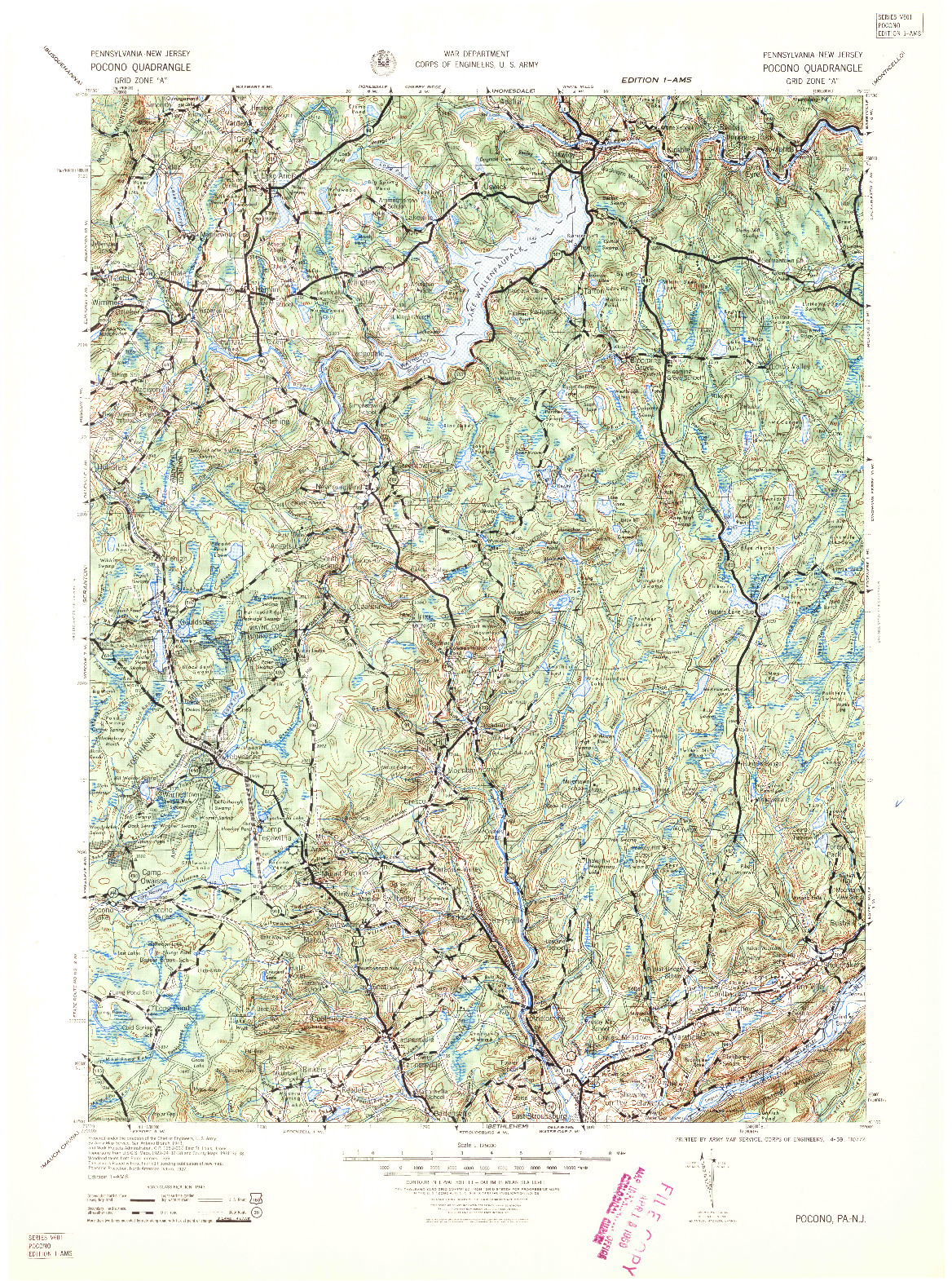USGS 1:125000-SCALE QUADRANGLE FOR POCONO, PA 1959
