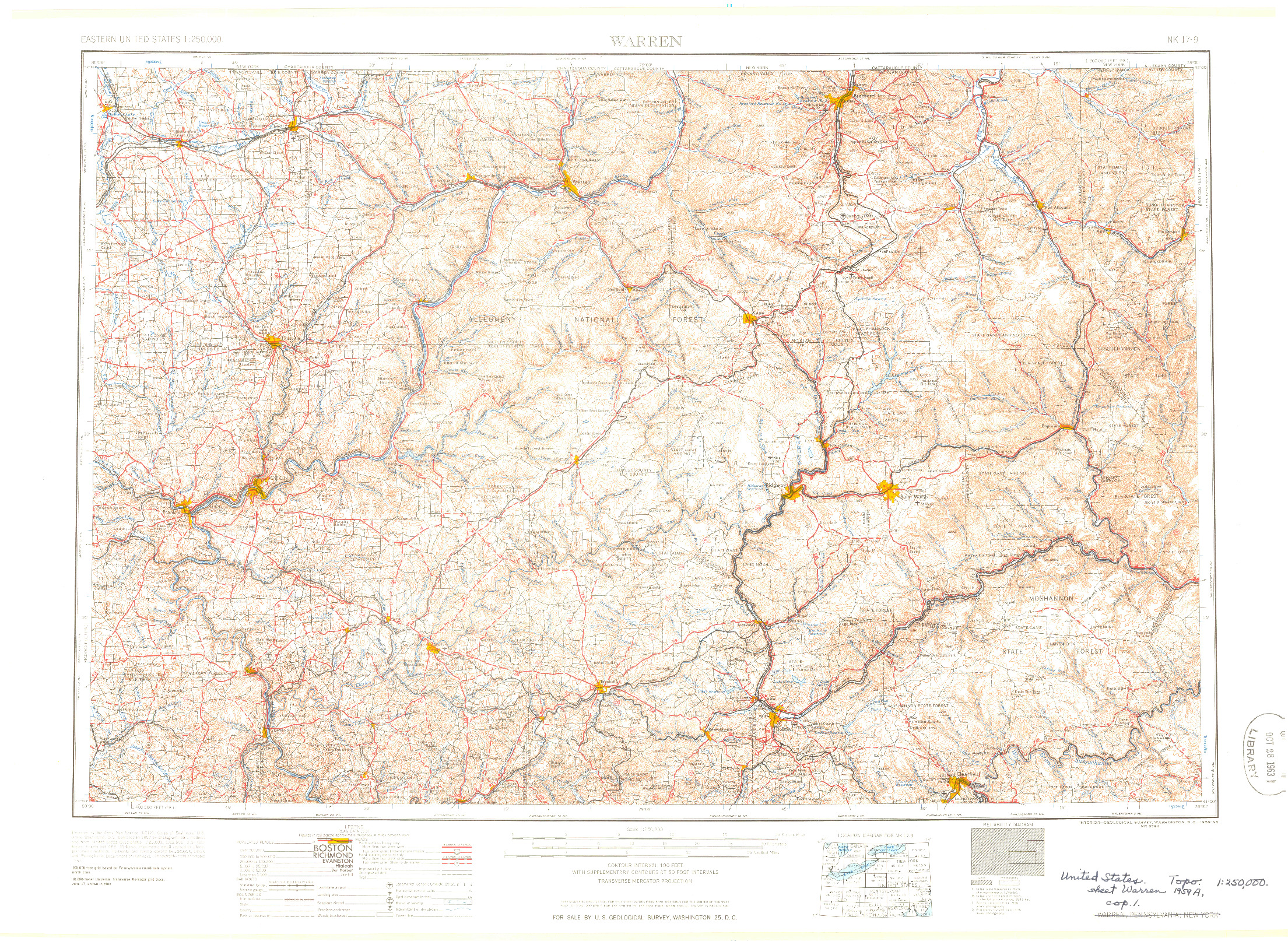 USGS 1:250000-SCALE QUADRANGLE FOR WARREN, PA 1959