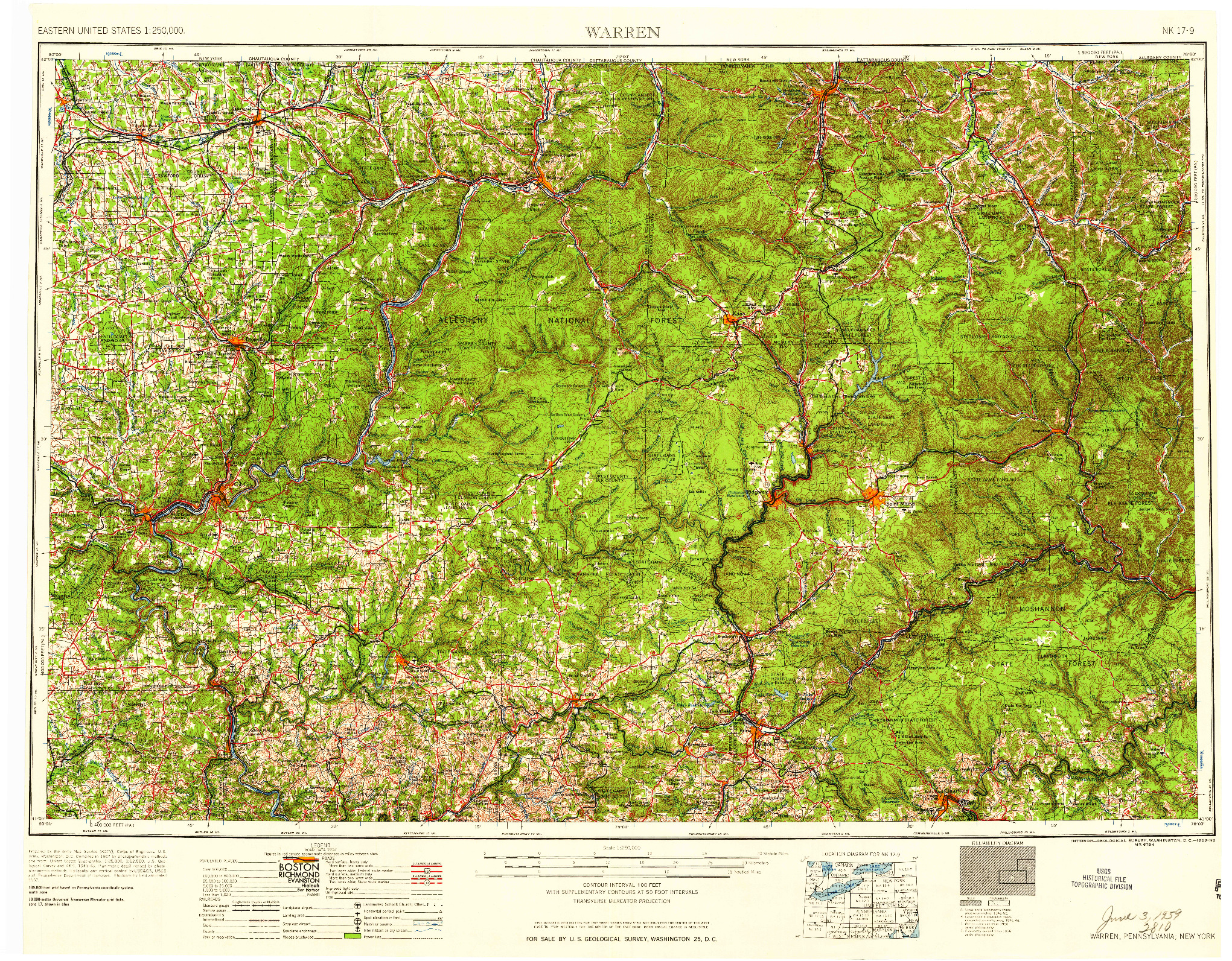 USGS 1:250000-SCALE QUADRANGLE FOR WARREN, PA 1959