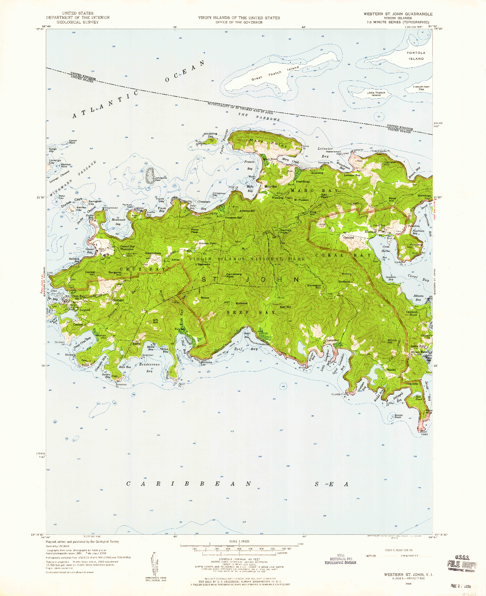 USGS 1:24000-SCALE QUADRANGLE FOR WESTERN ST. JOHN, VI 1958