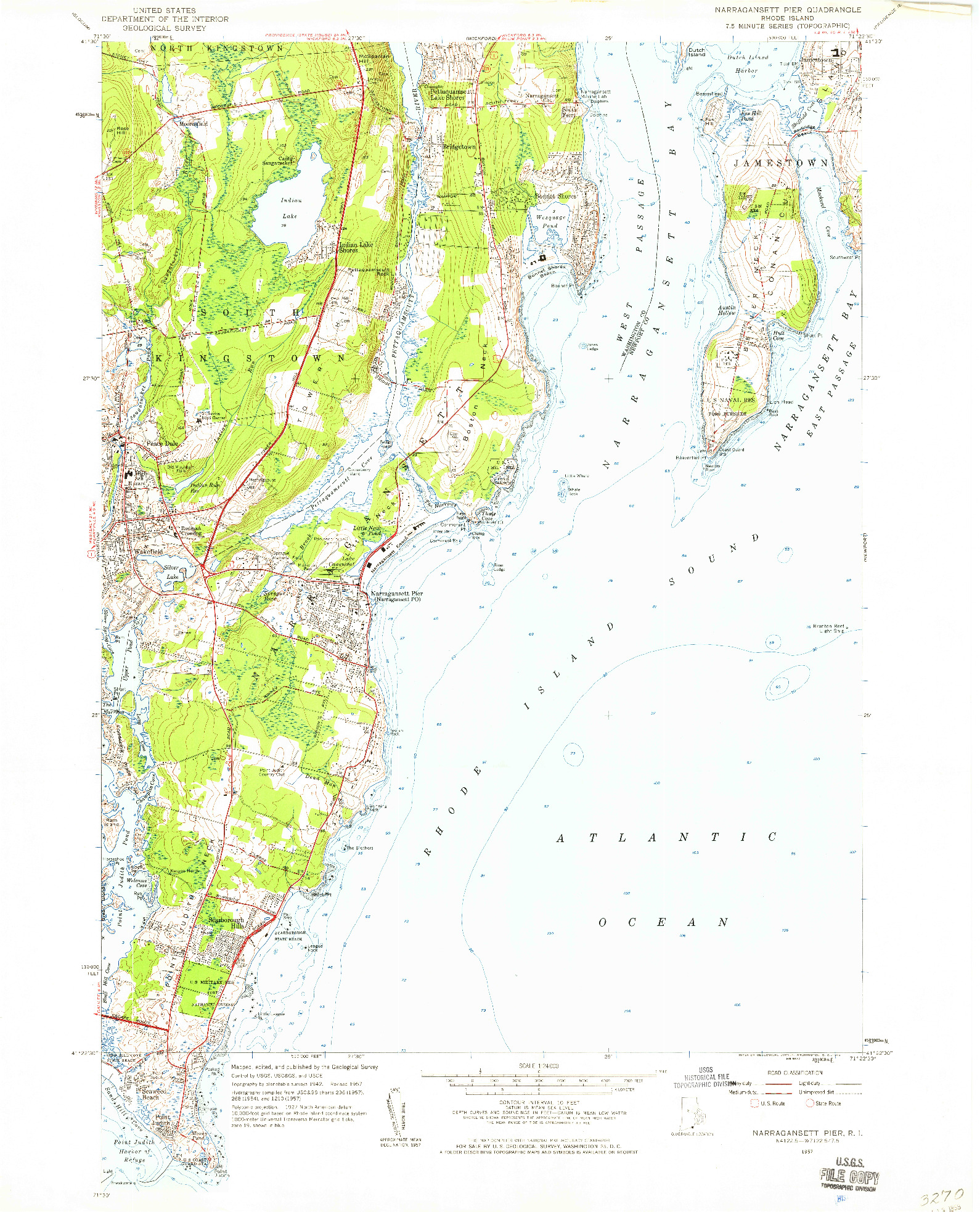 USGS 1:24000-SCALE QUADRANGLE FOR NARRAGANSETT PIER, RI 1957