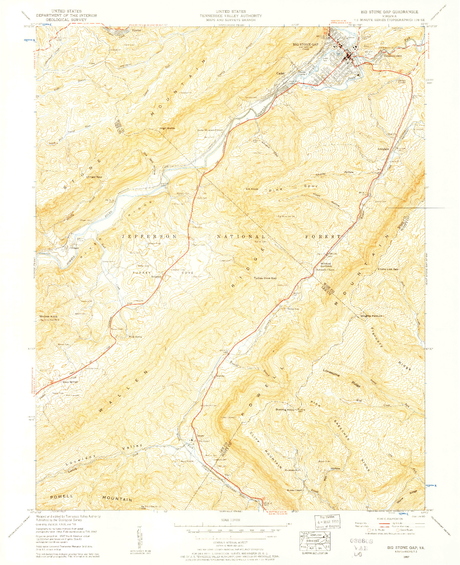 USGS 1:24000-SCALE QUADRANGLE FOR BIG STONE GAP, VA 1957
