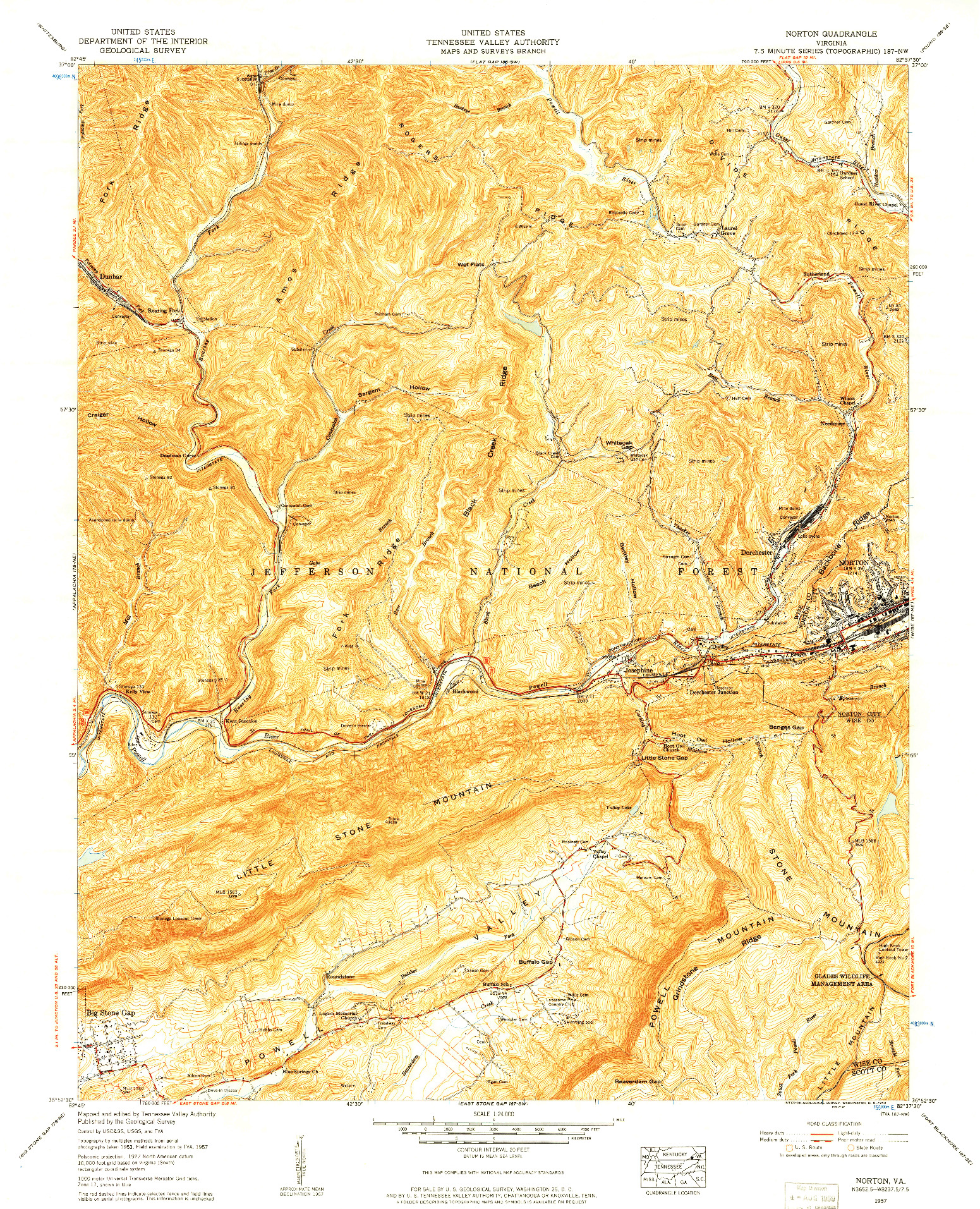 USGS 1:24000-SCALE QUADRANGLE FOR NORTON, VA 1957