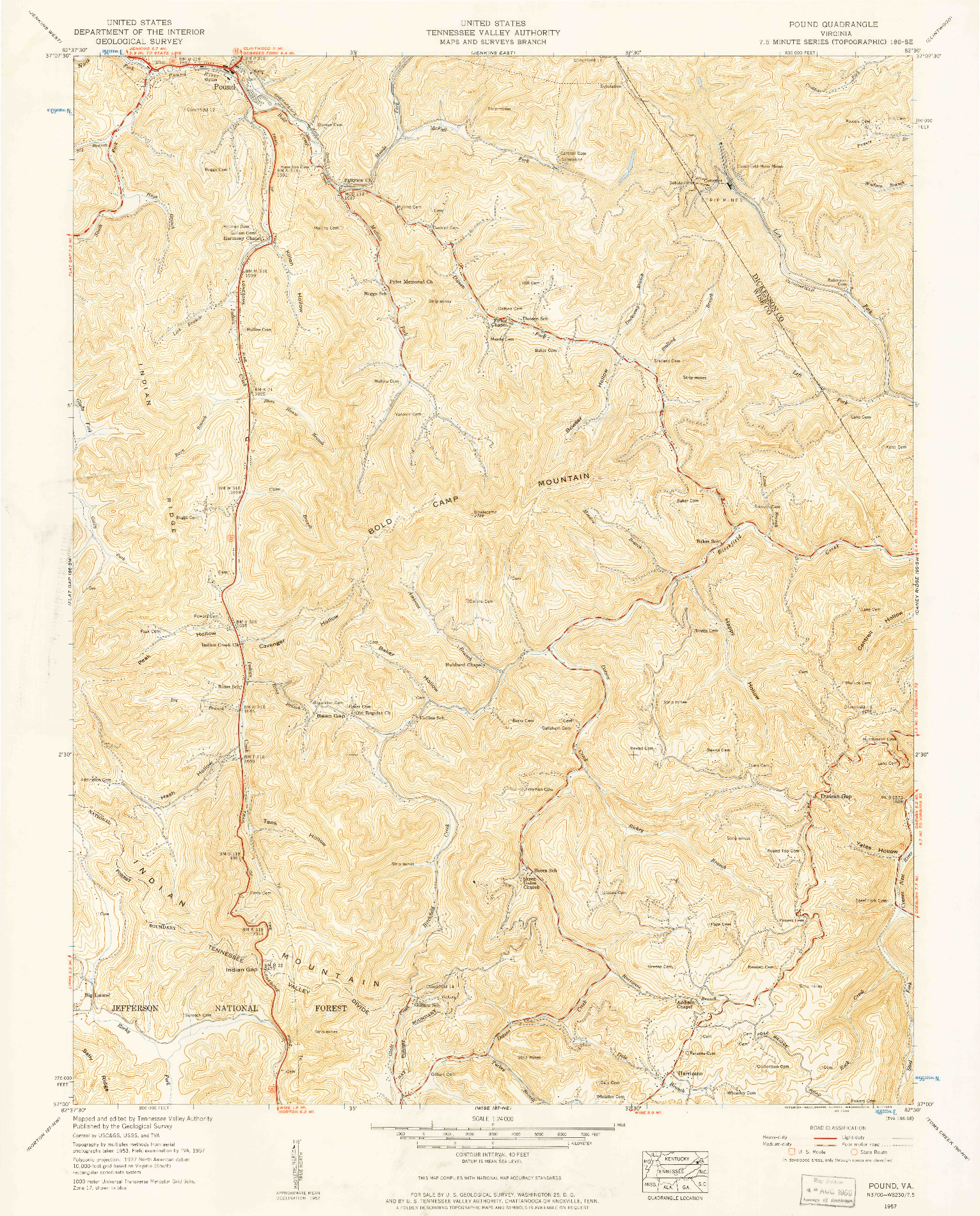 USGS 1:24000-SCALE QUADRANGLE FOR POUND, VA 1957