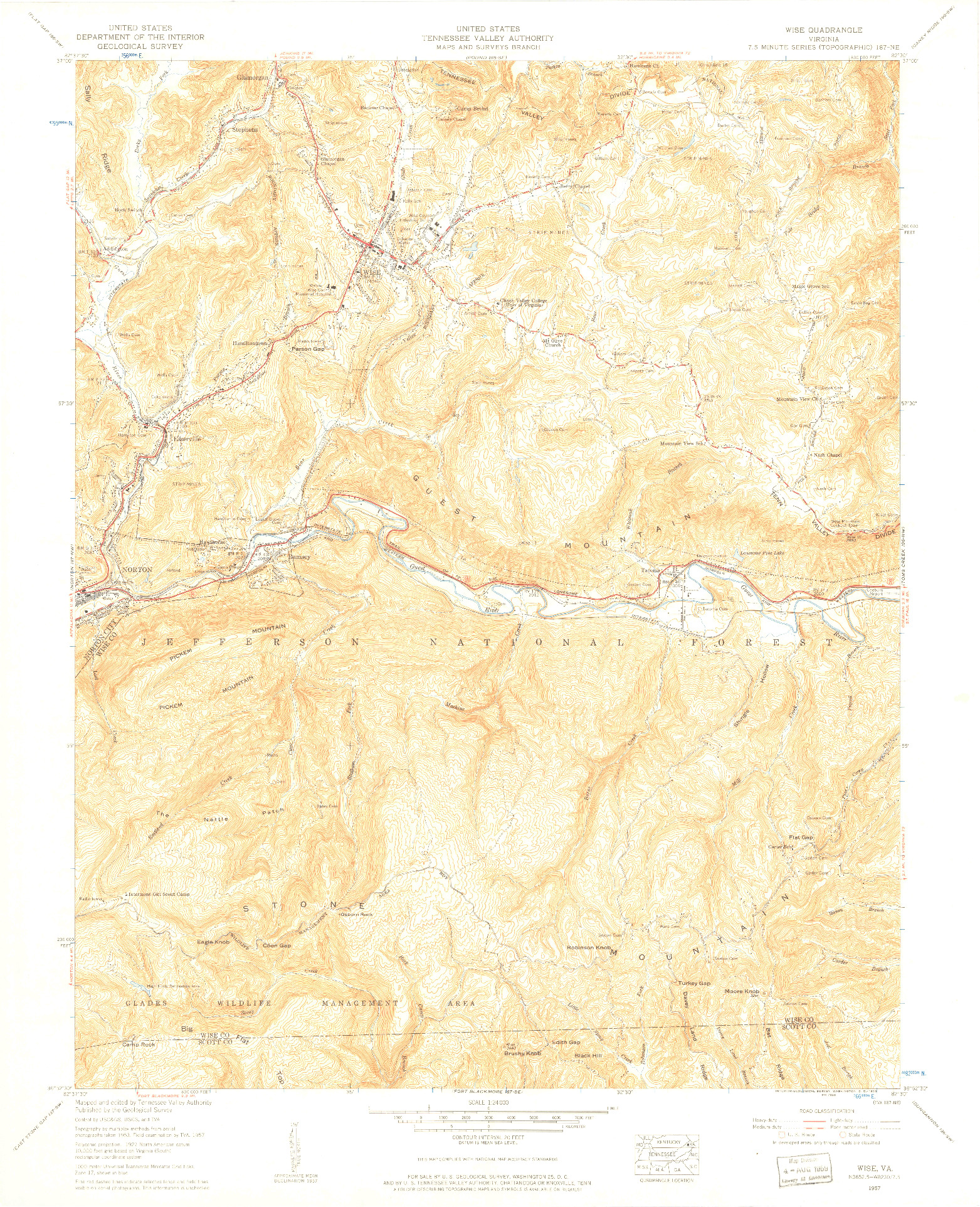 USGS 1:24000-SCALE QUADRANGLE FOR WISE, VA 1957