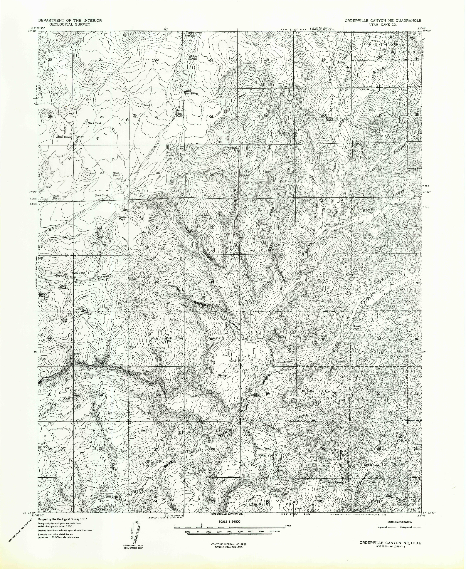 USGS 1:24000-SCALE QUADRANGLE FOR ORDERVILLE CANYON NE, UT 1957