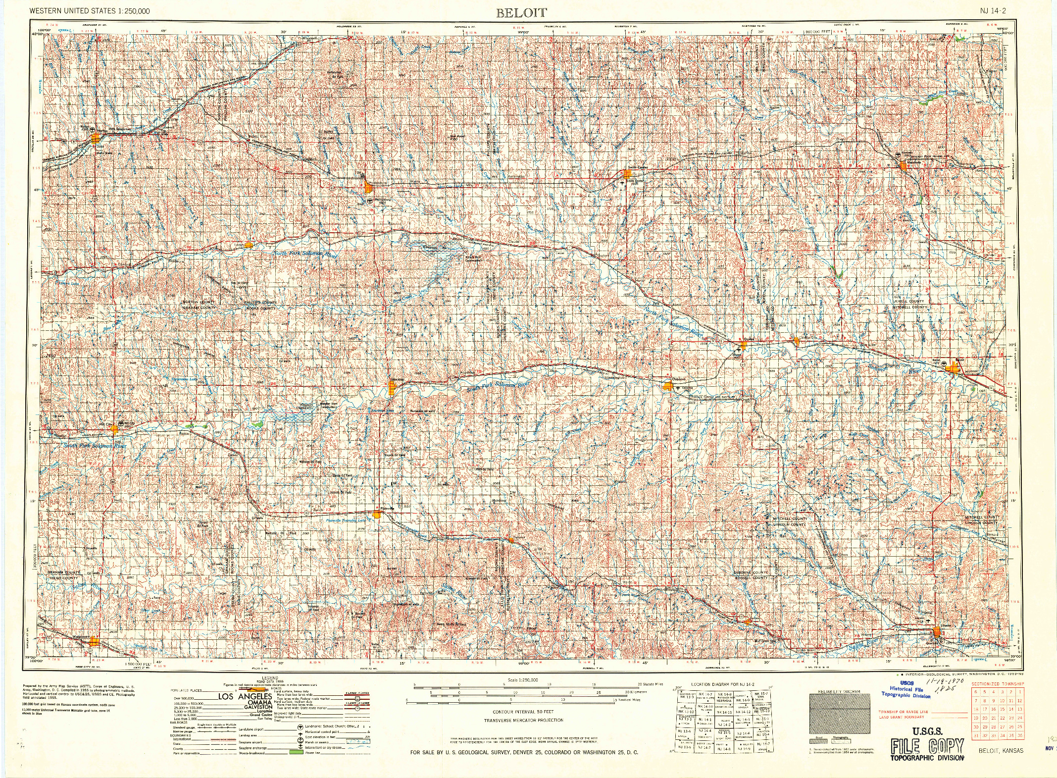 USGS 1:250000-SCALE QUADRANGLE FOR BELOIT, KS 1959
