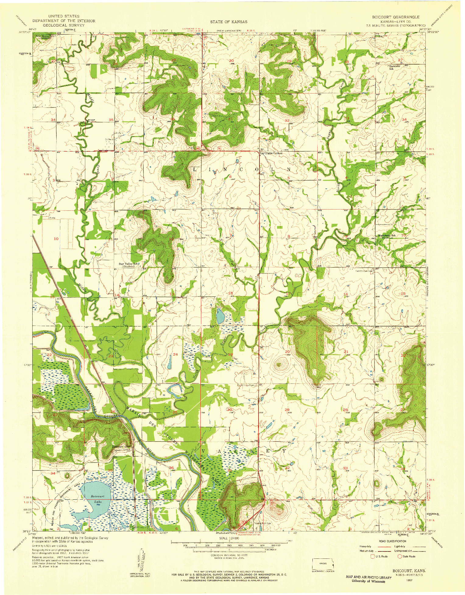 USGS 1:24000-SCALE QUADRANGLE FOR BOICOURT, KS 1957