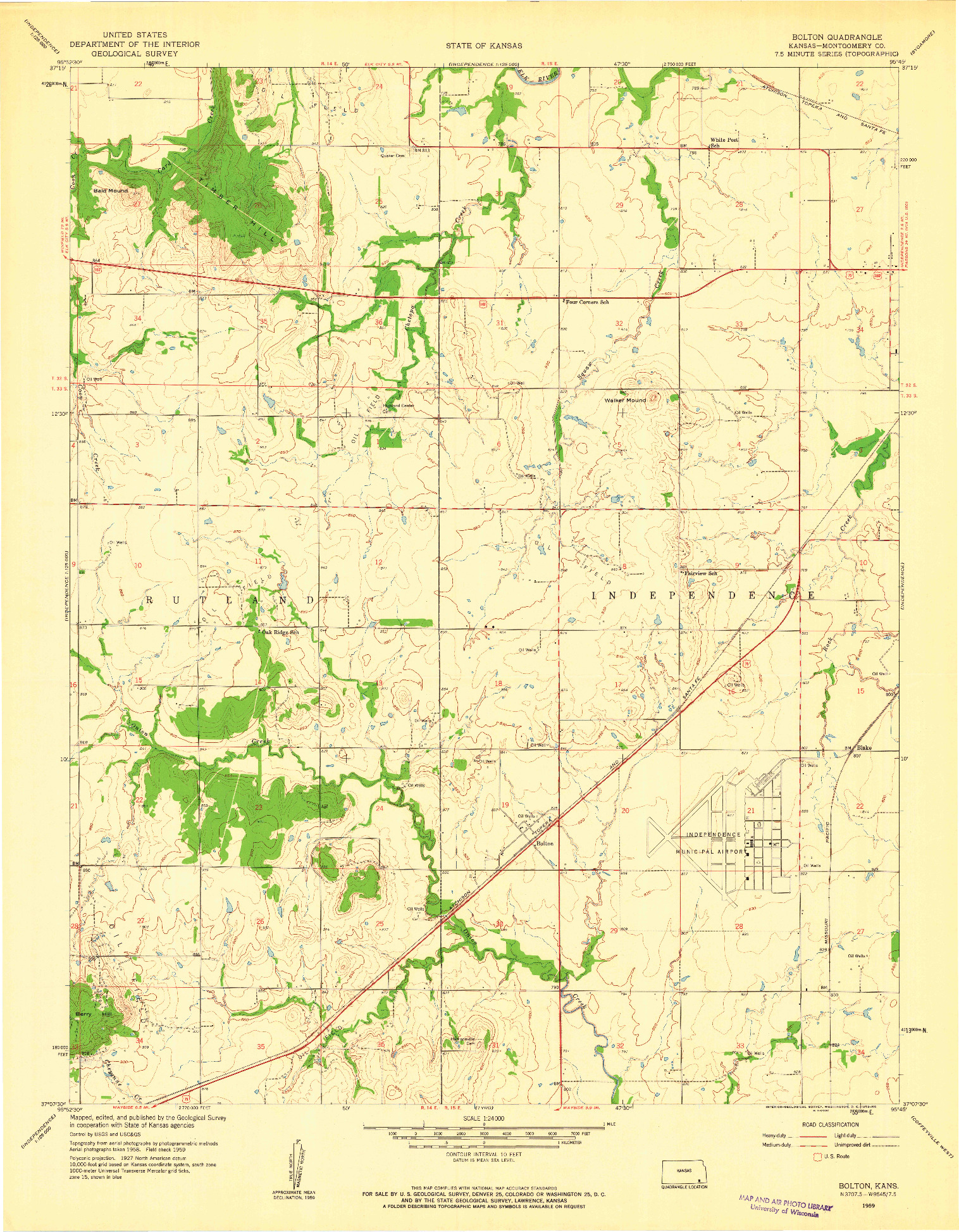 USGS 1:24000-SCALE QUADRANGLE FOR BOLTON, KS 1959
