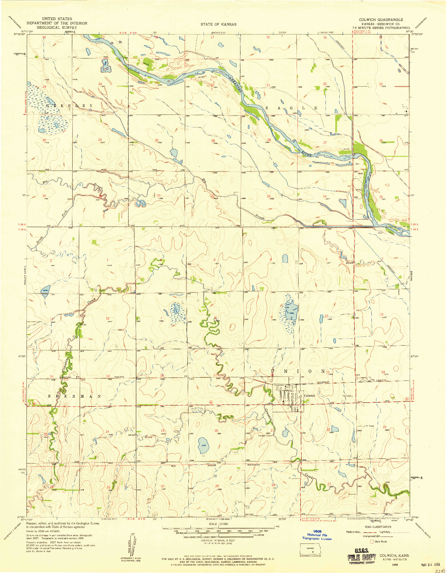 USGS 1:24000-SCALE QUADRANGLE FOR COLWICH, KS 1958