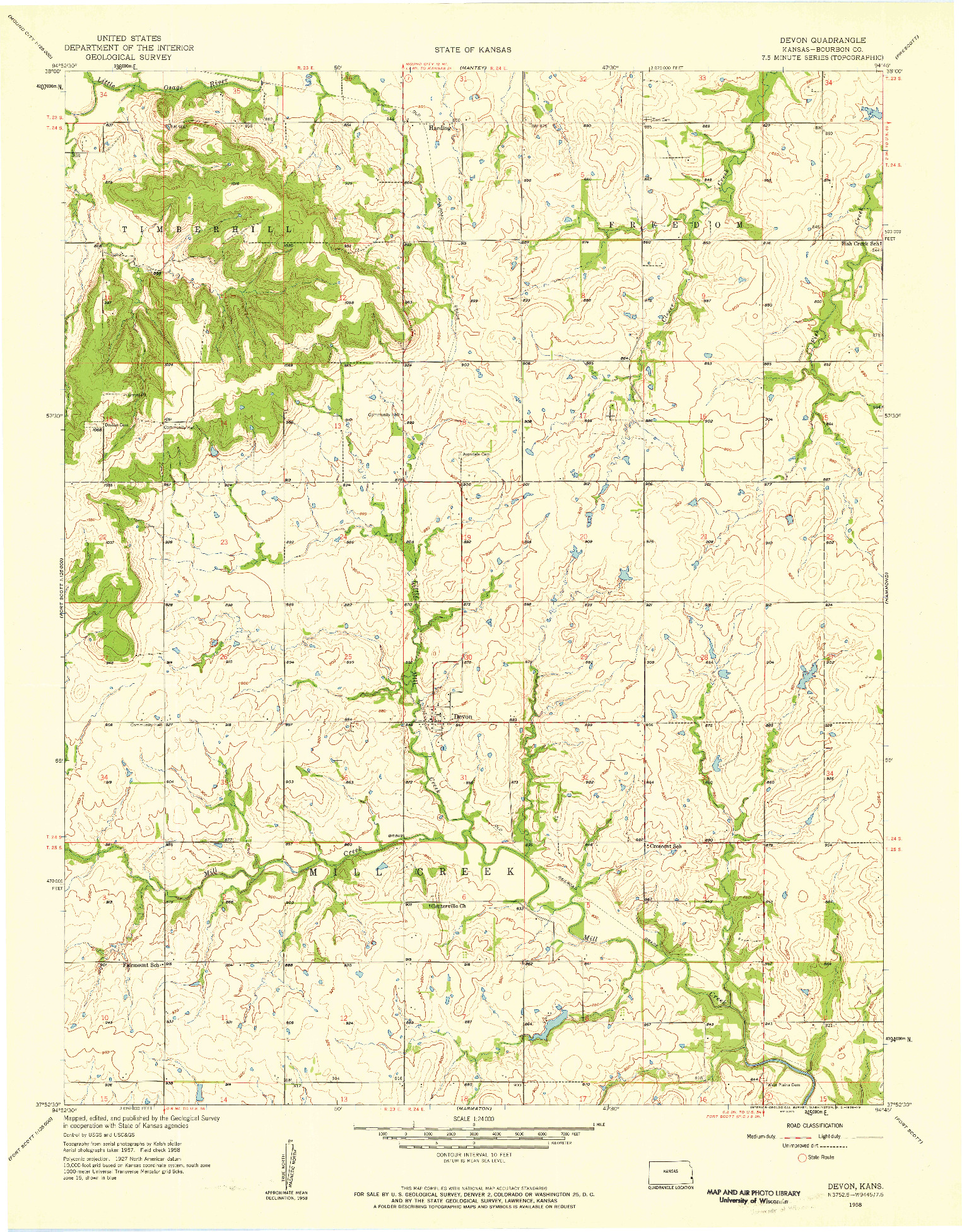 USGS 1:24000-SCALE QUADRANGLE FOR DEVON, KS 1958