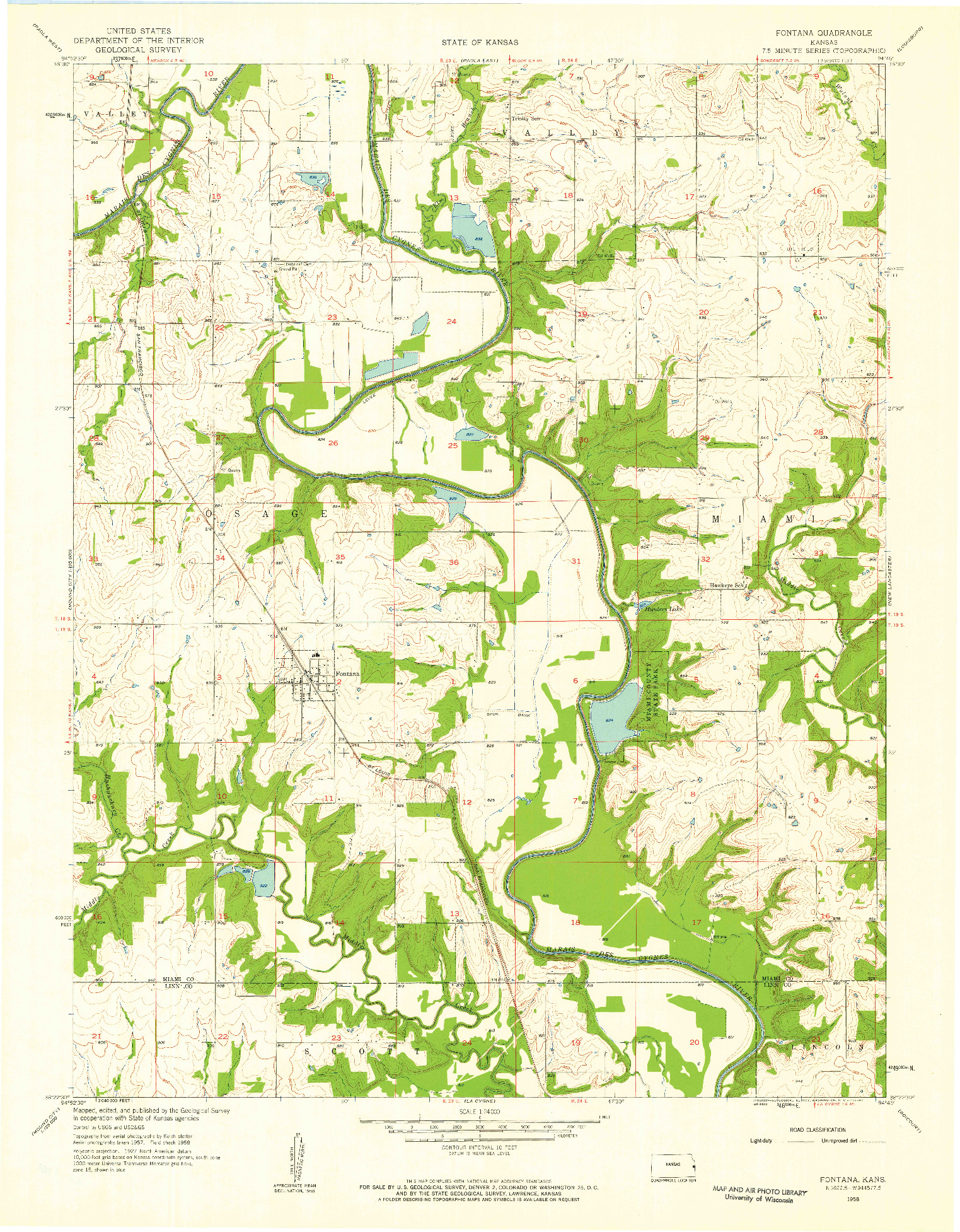 USGS 1:24000-SCALE QUADRANGLE FOR FONTANA, KS 1958