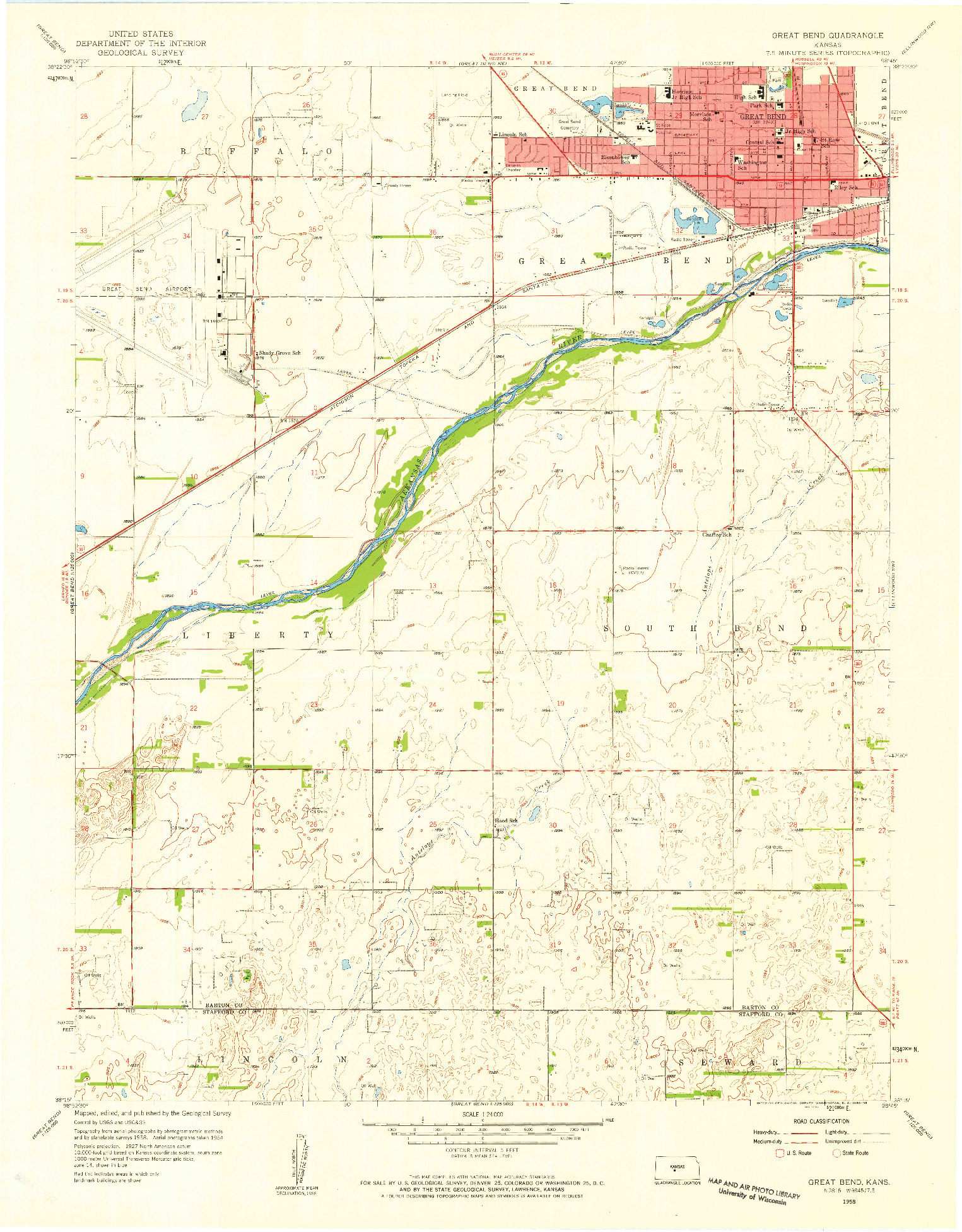 USGS 1:24000-SCALE QUADRANGLE FOR GREAT BEND, KS 1958