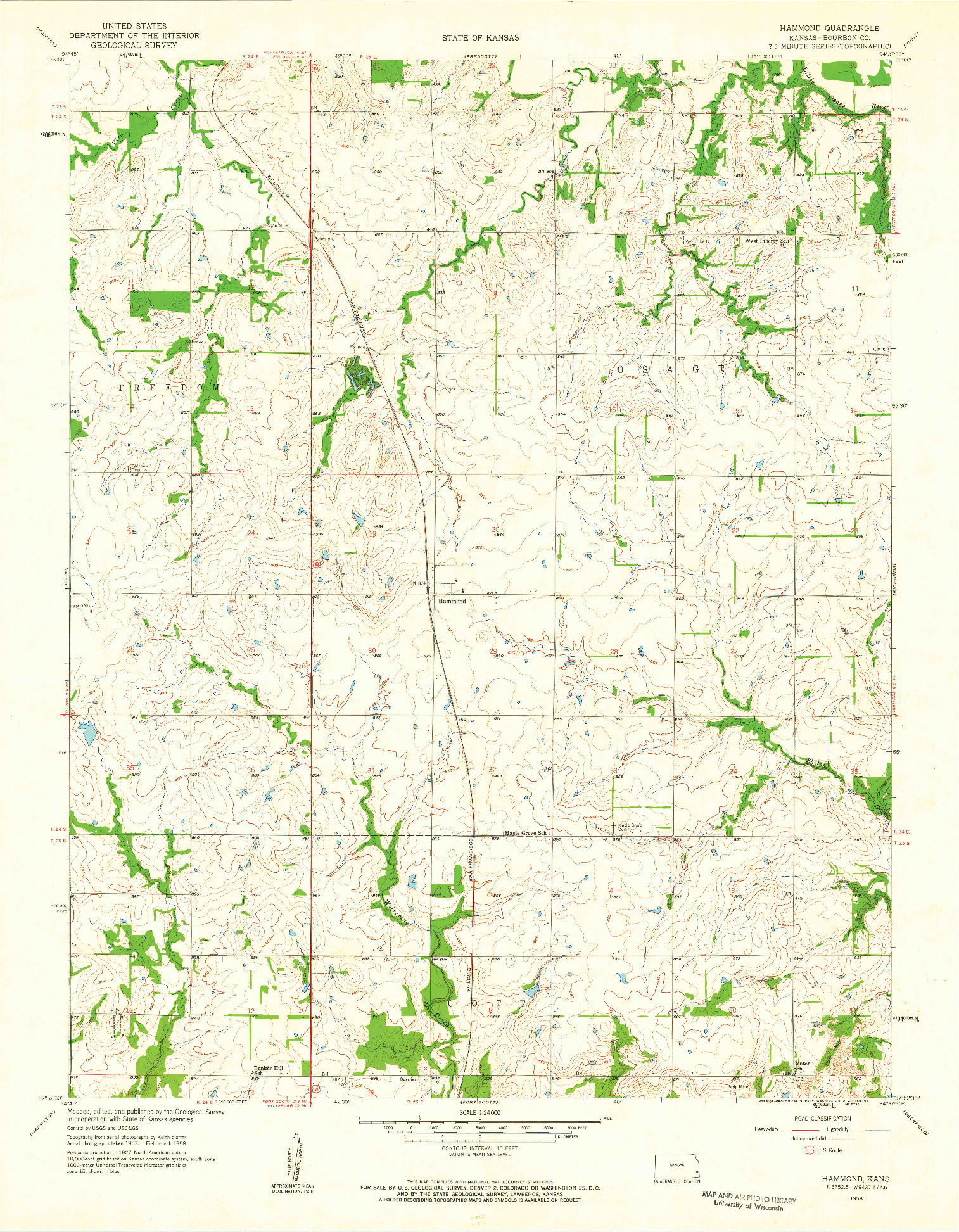 USGS 1:24000-SCALE QUADRANGLE FOR HAMMOND, KS 1958