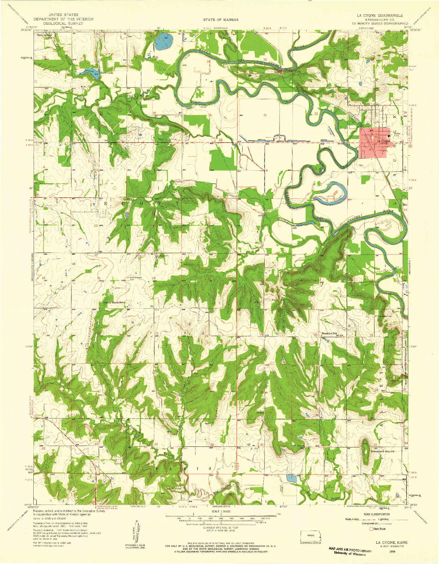 USGS 1:24000-SCALE QUADRANGLE FOR LA CYGNE, KS 1958