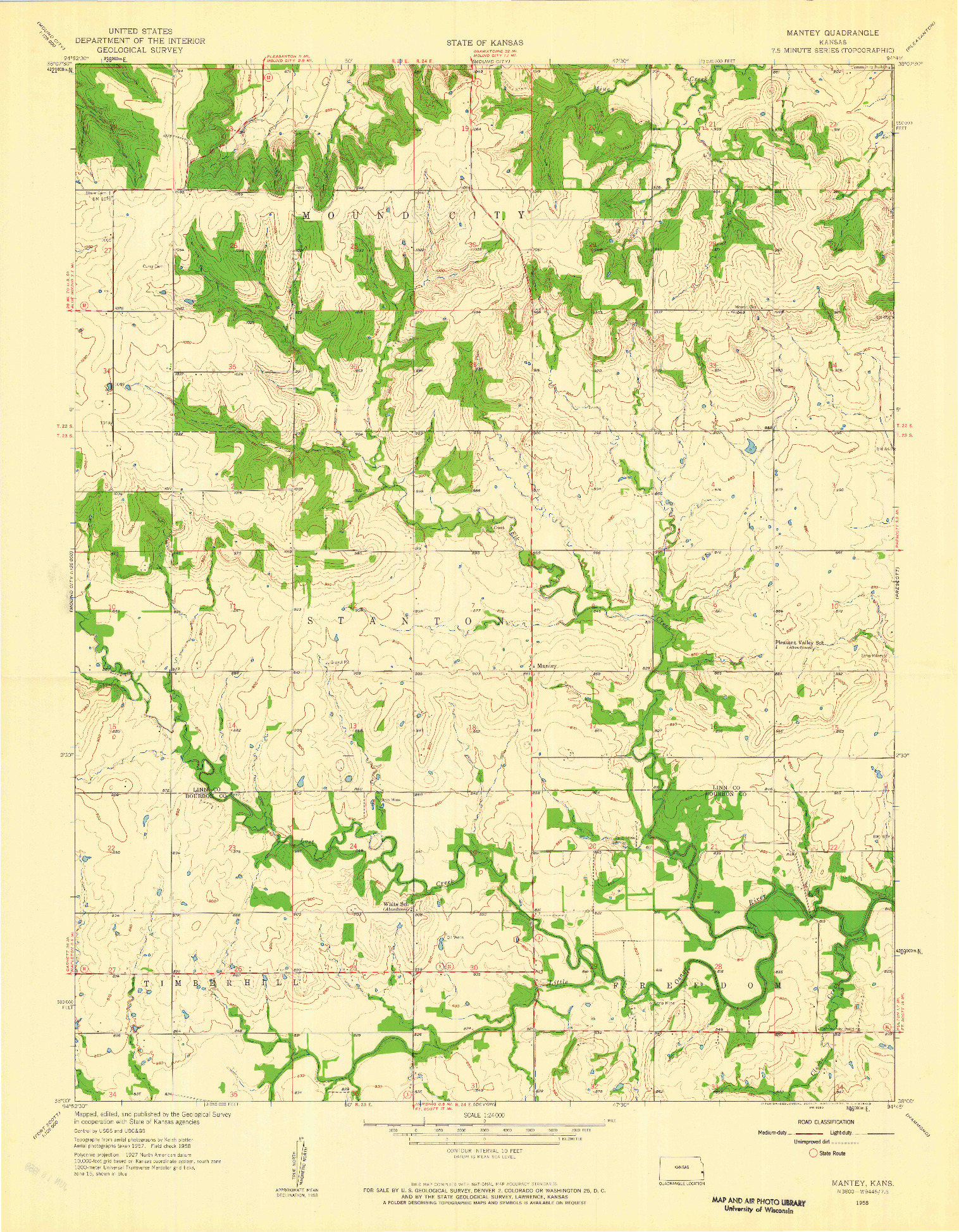 USGS 1:24000-SCALE QUADRANGLE FOR MANTEY, KS 1958