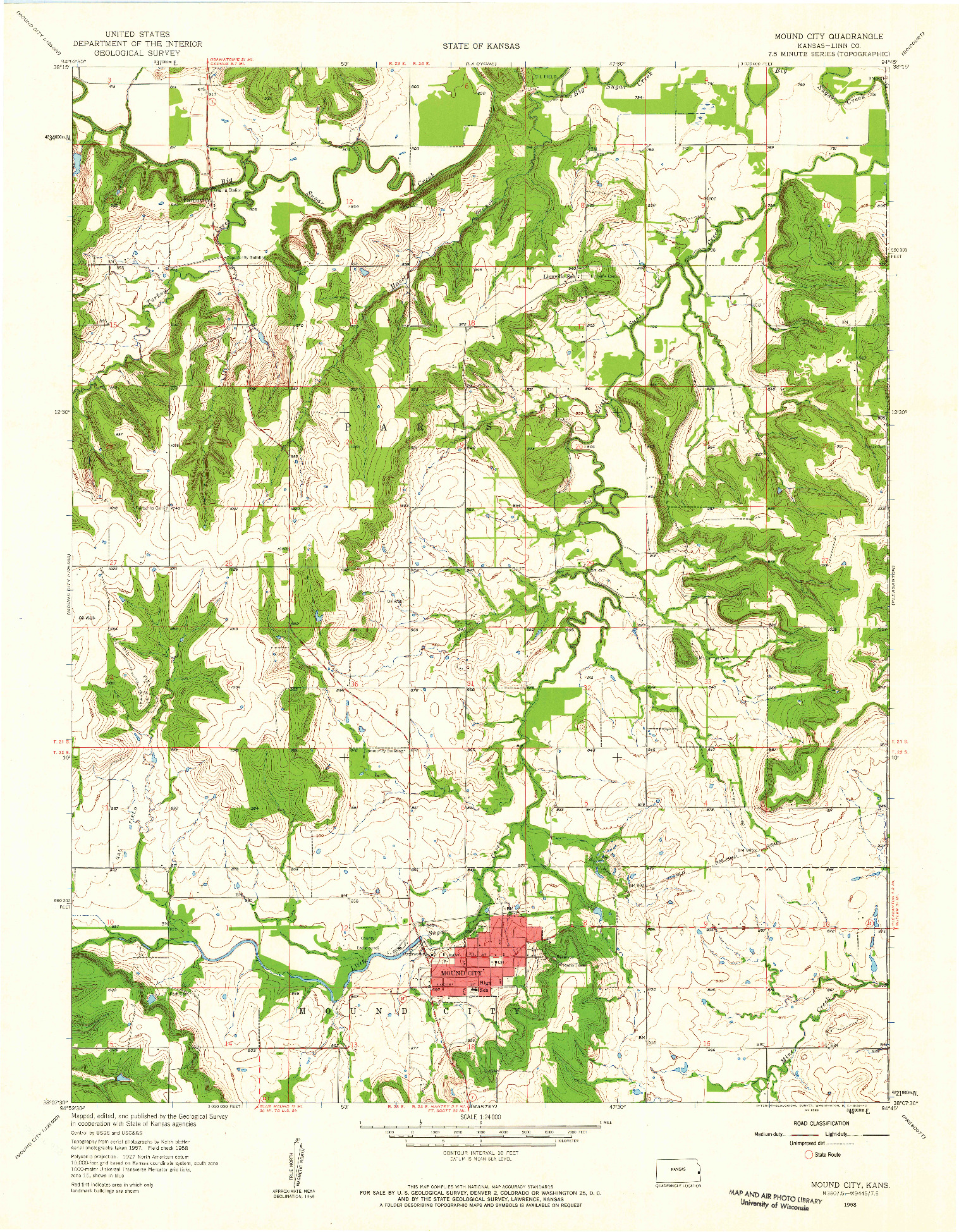 USGS 1:24000-SCALE QUADRANGLE FOR MOUND CITY, KS 1958