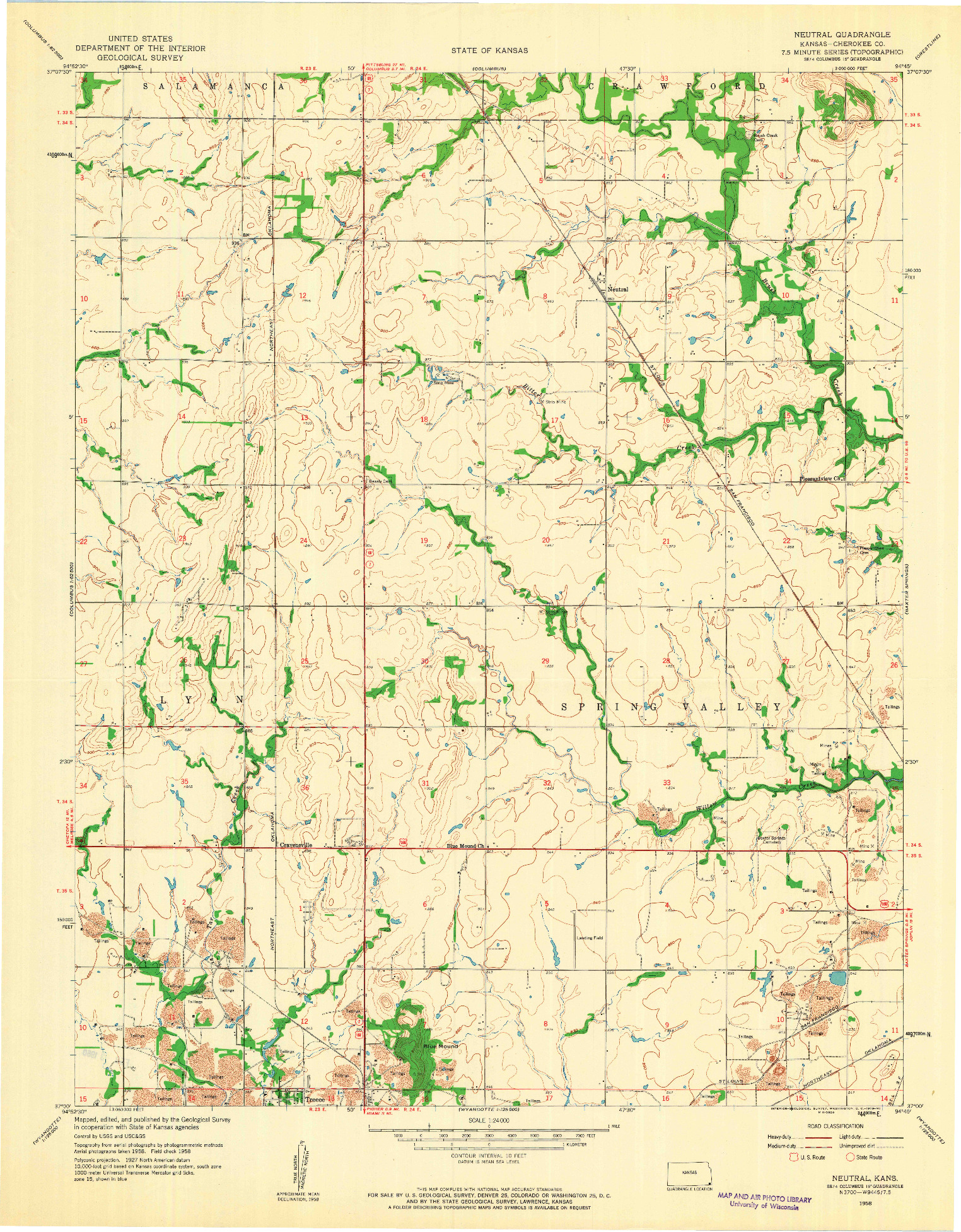 USGS 1:24000-SCALE QUADRANGLE FOR NEUTRAL, KS 1958