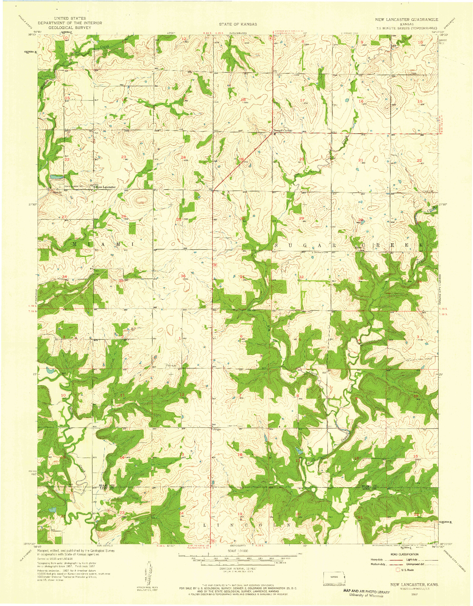 USGS 1:24000-SCALE QUADRANGLE FOR NEW LANCASTER, KS 1957