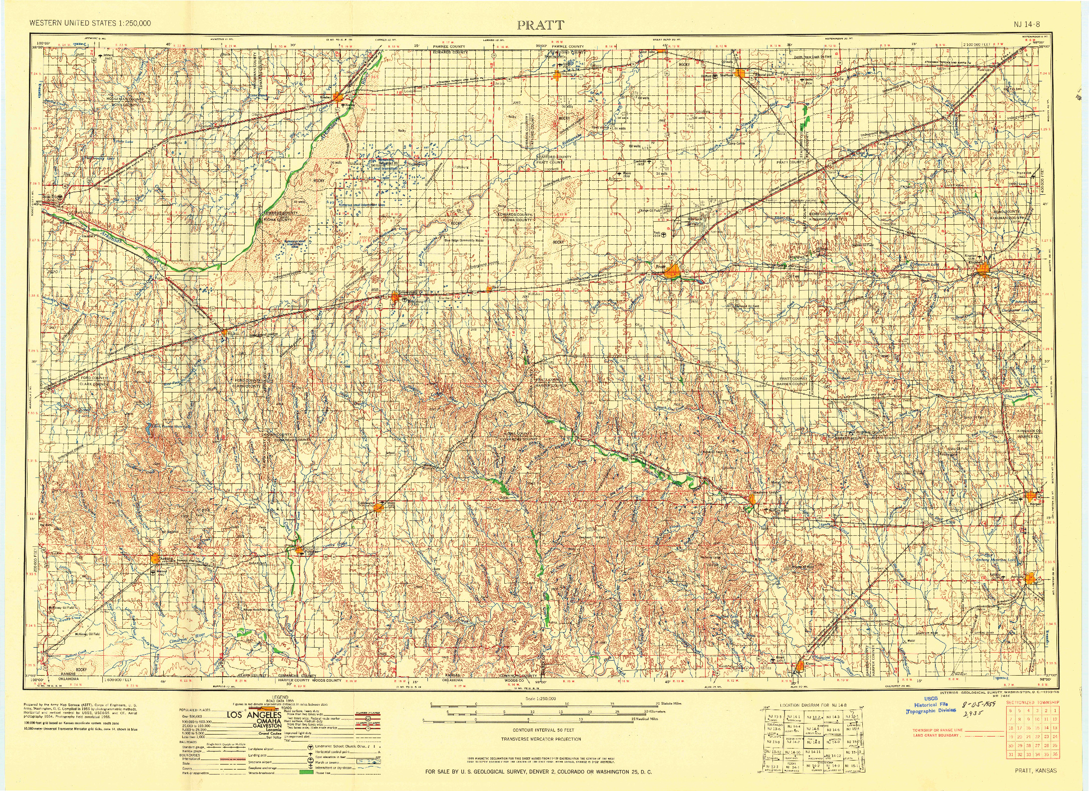 USGS 1:250000-SCALE QUADRANGLE FOR PRATT, KS 1959