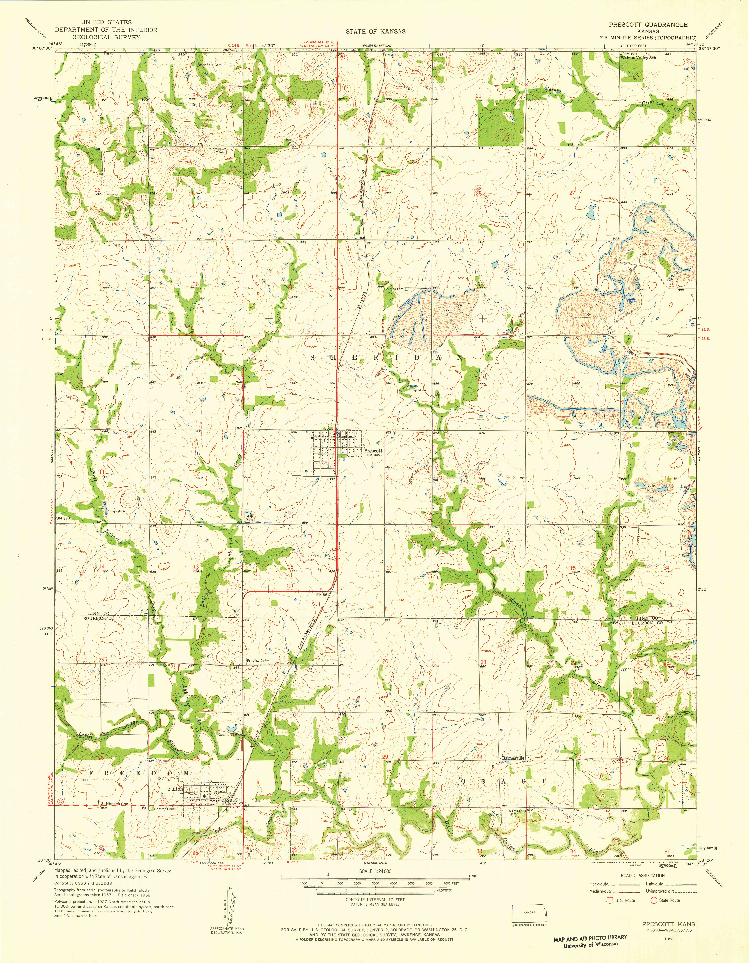 USGS 1:24000-SCALE QUADRANGLE FOR PRESCOTT, KS 1958