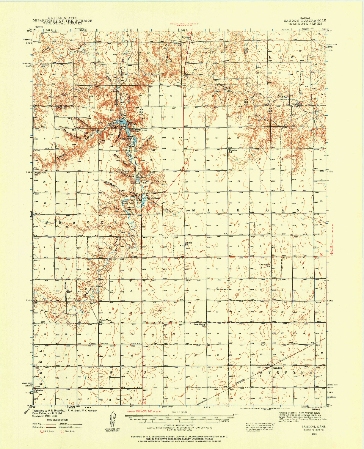 USGS 1:62500-SCALE QUADRANGLE FOR SANDON, KS 1939