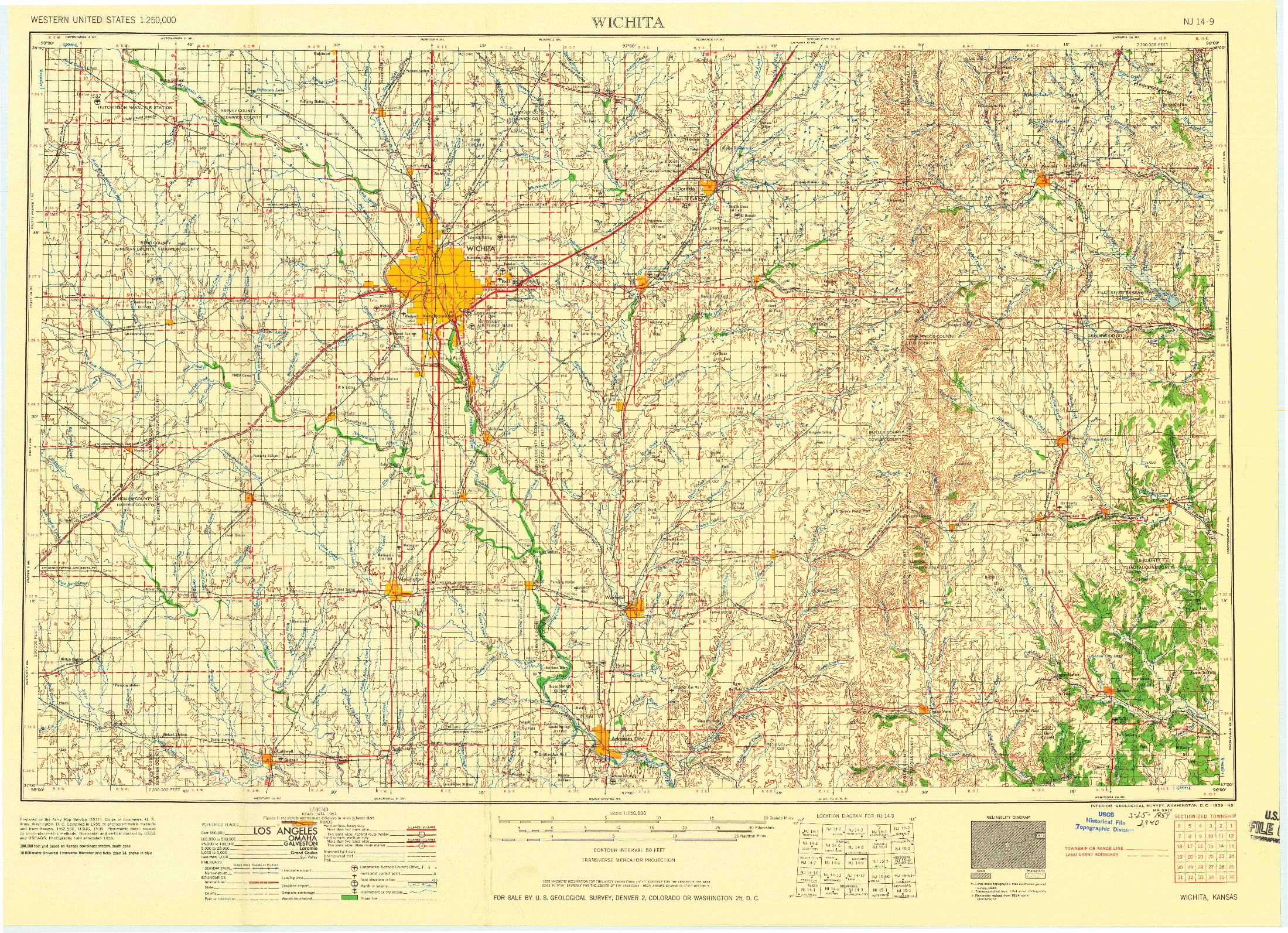 USGS 1:250000-SCALE QUADRANGLE FOR WICHITA, KS 1955
