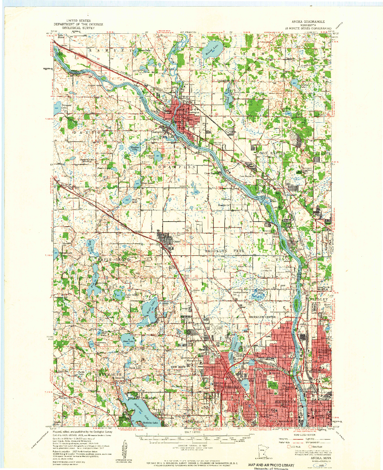 USGS 1:62500-SCALE QUADRANGLE FOR ANOKA, MN 1955