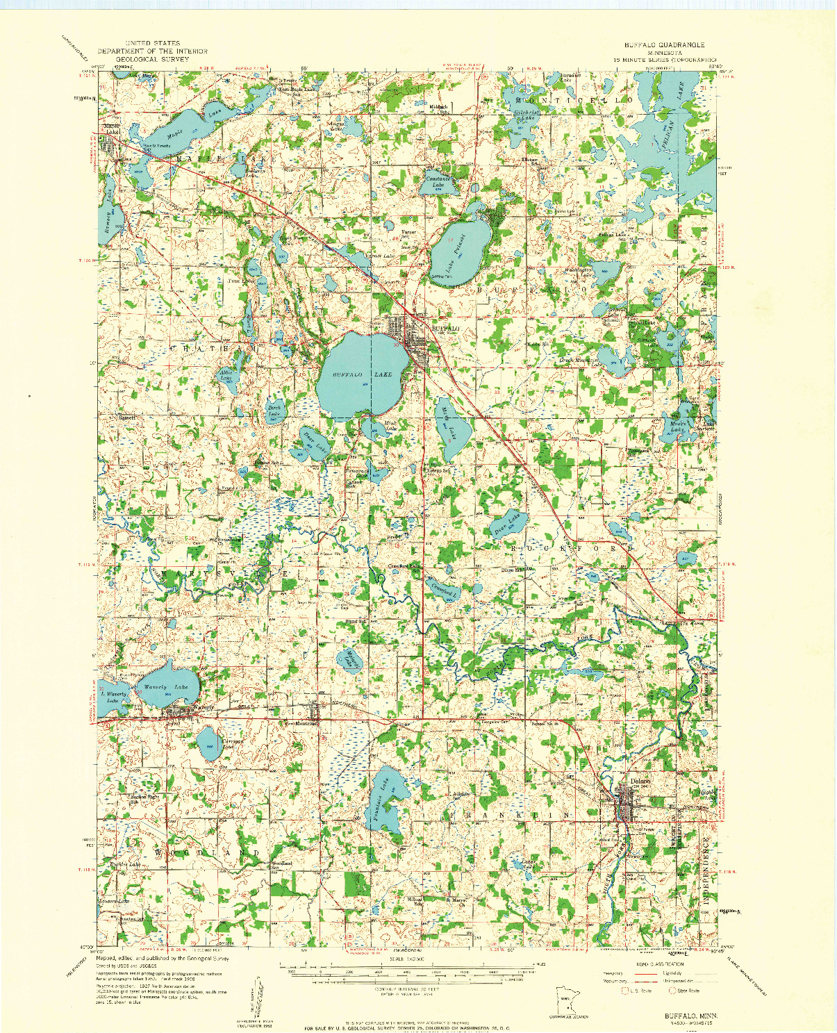 USGS 1:62500-SCALE QUADRANGLE FOR BUFFALO, MN 1958
