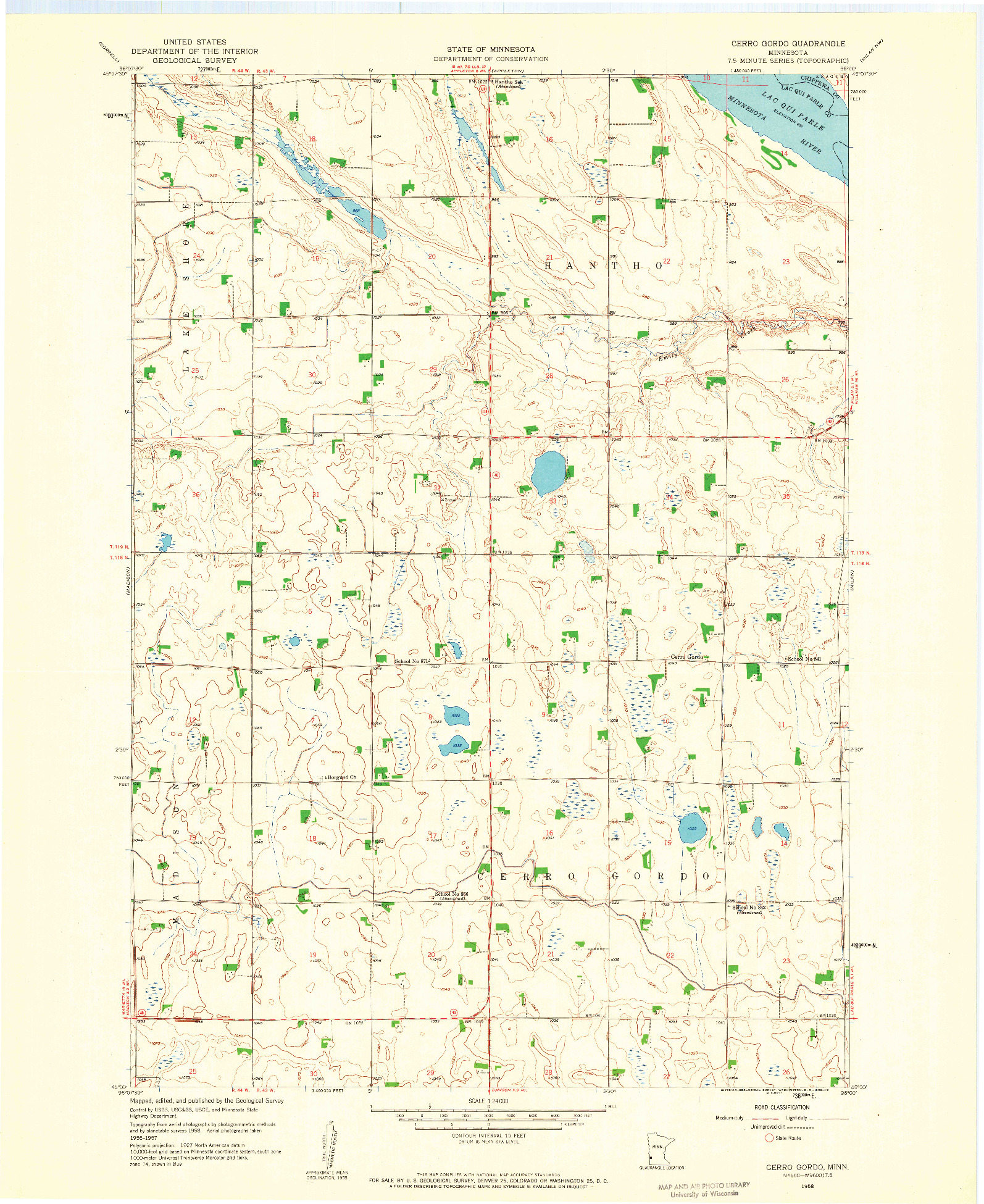 USGS 1:24000-SCALE QUADRANGLE FOR CERRO GORDO, MN 1958
