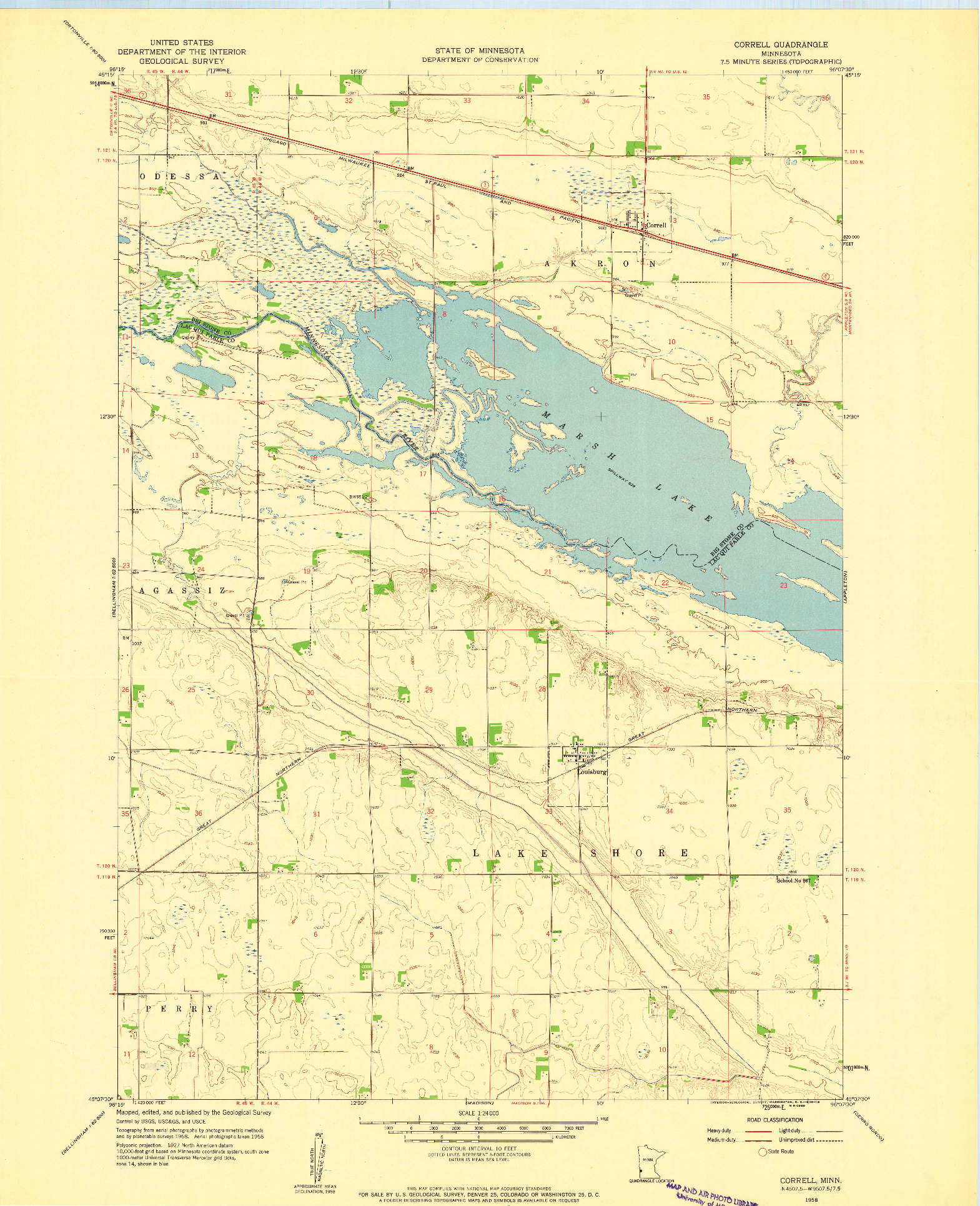 USGS 1:24000-SCALE QUADRANGLE FOR CORRELL, MN 1958