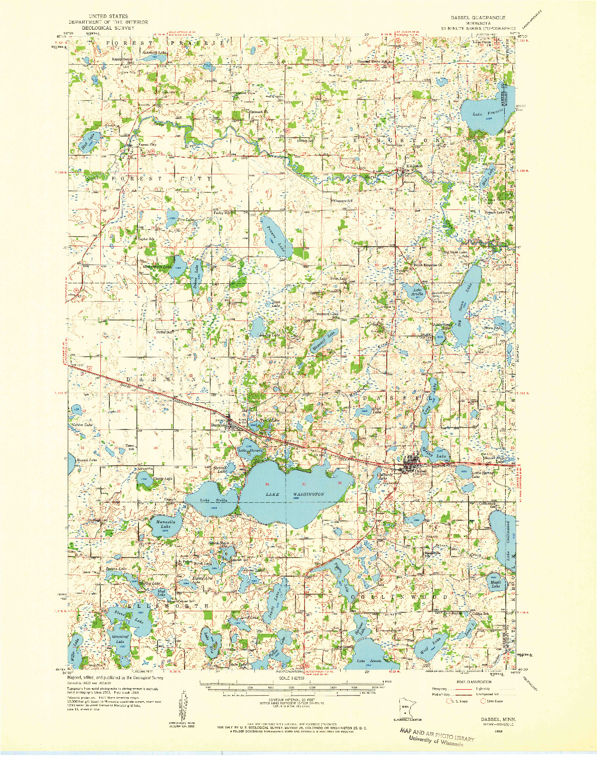 USGS 1:62500-SCALE QUADRANGLE FOR DASSEL, MN 1958