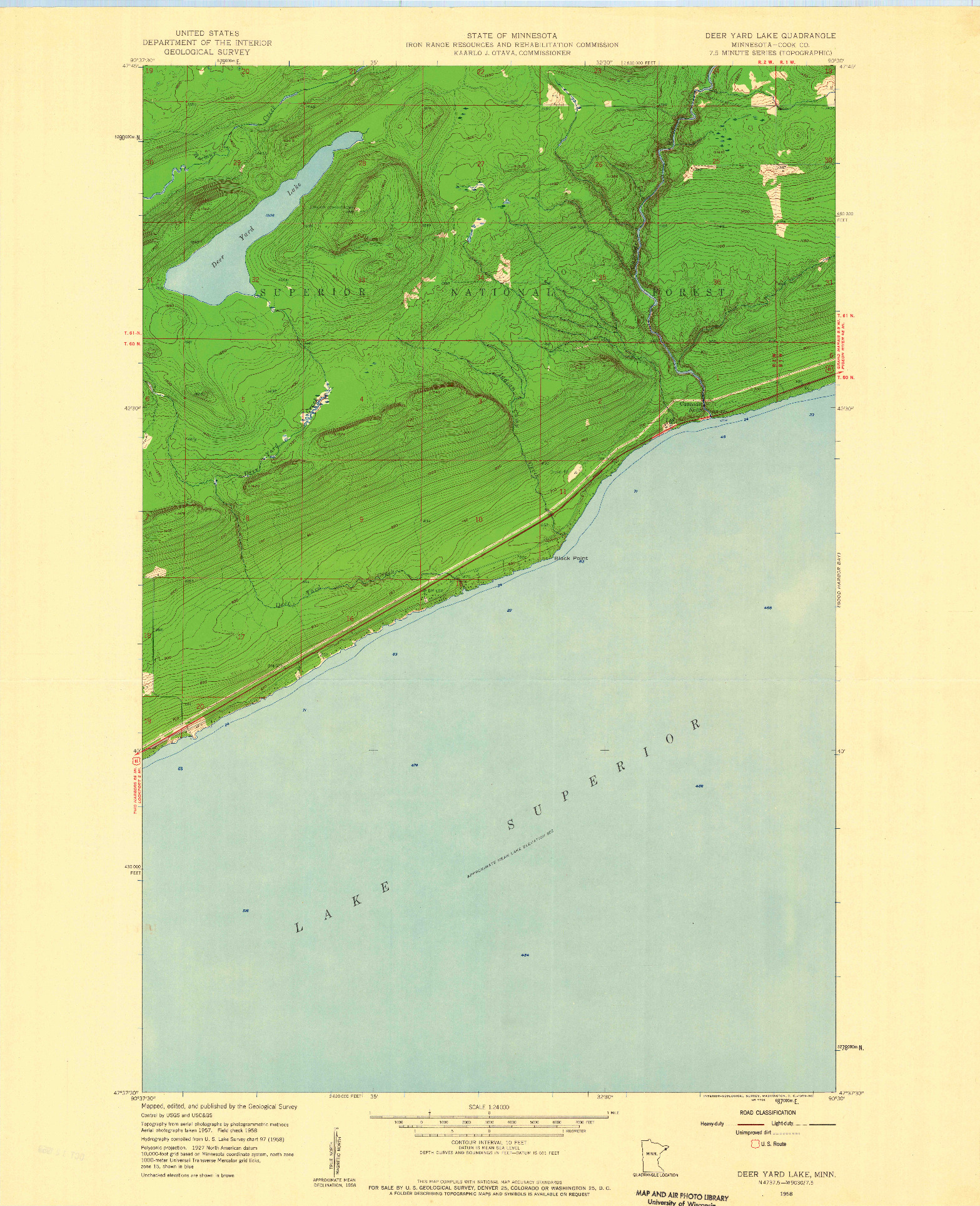 USGS 1:24000-SCALE QUADRANGLE FOR DEER YARD LAKE, MN 1958